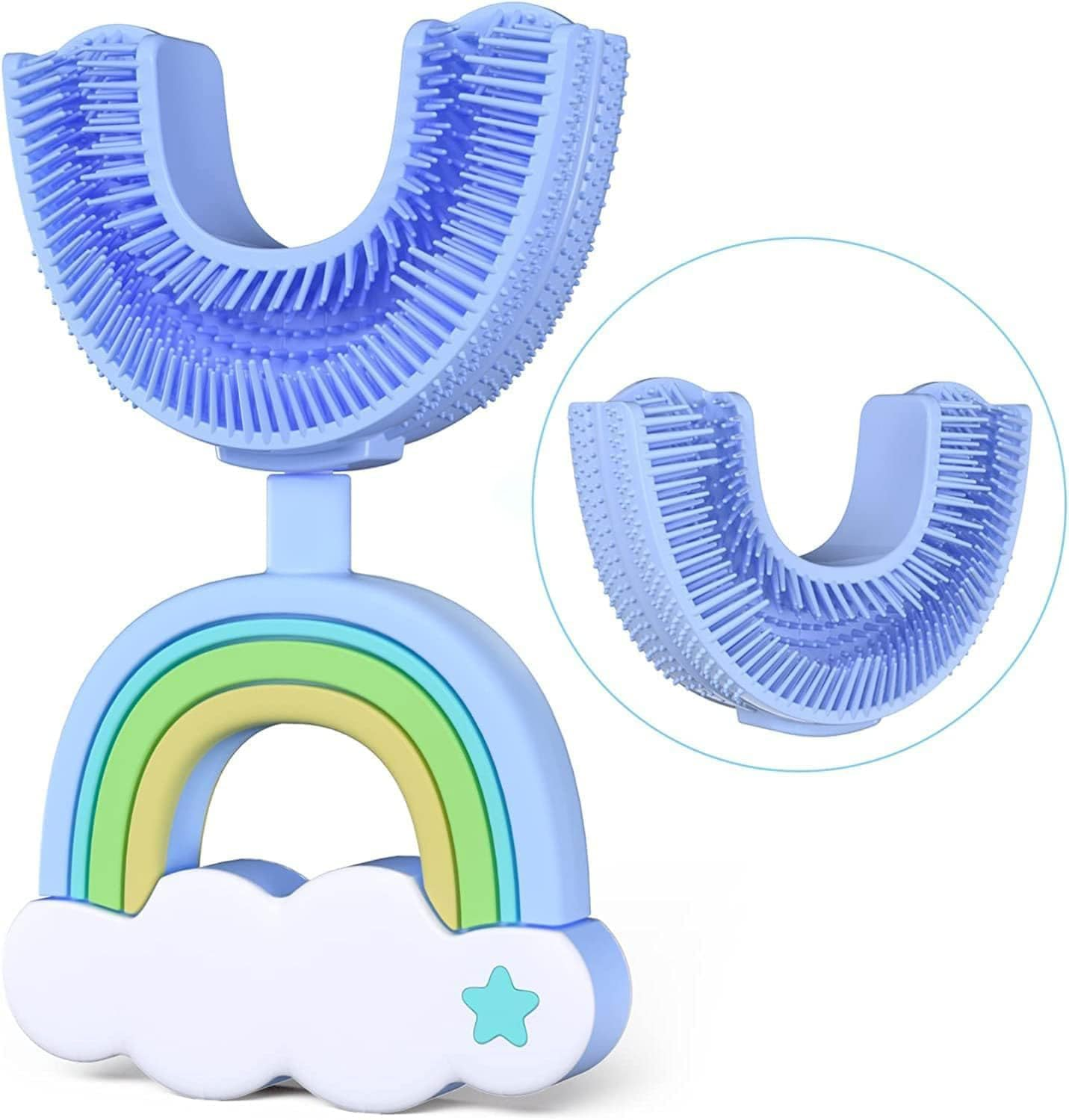 U-Shaped Children'S Toothbrush, Food-Grade Soft Silicone Toothbrush, 360&deg; Oral Cleaning Design for Infants (2-6 Years Old)(Blue)