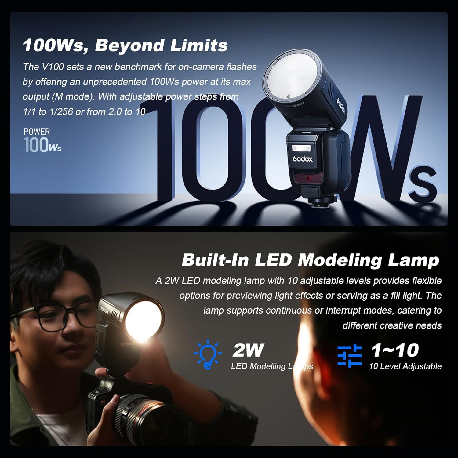 Godox V100C-V100 C round Head Camera Flash, 100 Ws, 2.3 Inch Full Colour Highly Sensitive Touch Screen for Canon Camera Flash Speedlite Speedlight image number 4