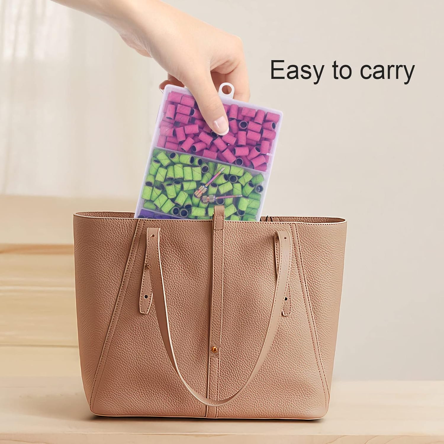 Rolybag Sanding Bands for Nail Drill Sanding Bands#80#150#240 Grits 210Pcs Color Coarse Fine Nail Sanding Bands 2Pcs Nail Drill Bits 3/32" Mandrel Bits Portable Storage Box Set image number 2