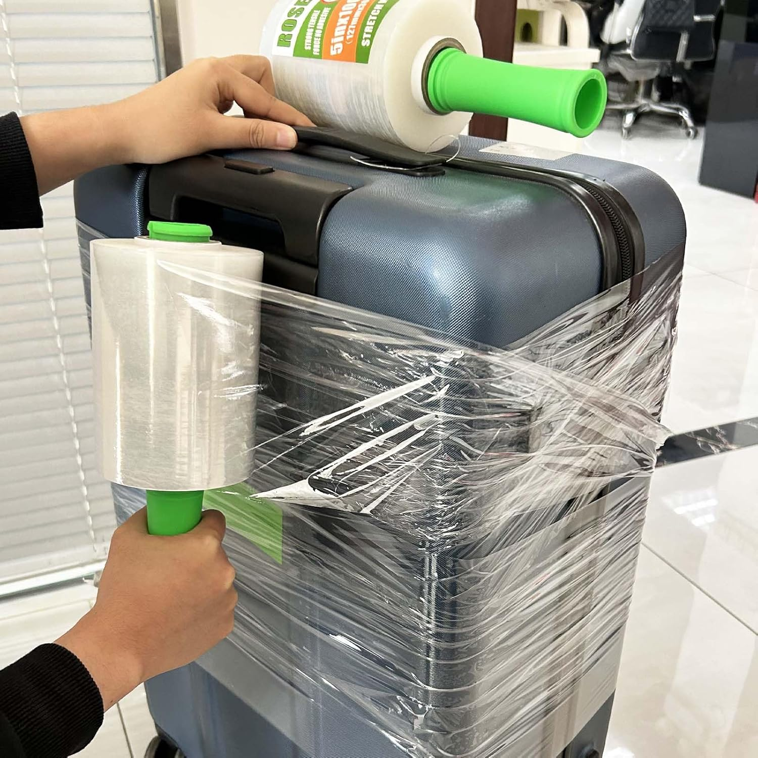 ROSEUP Clear Stretch Wrap Film 5" X 1000Ft Roll with Handle, 80 Gauge Thick Cling Plastic Wrap for Moving, Pallet Wrap, Self Adhering Packaging Heavy Duty Shrink Film, 4 Pack