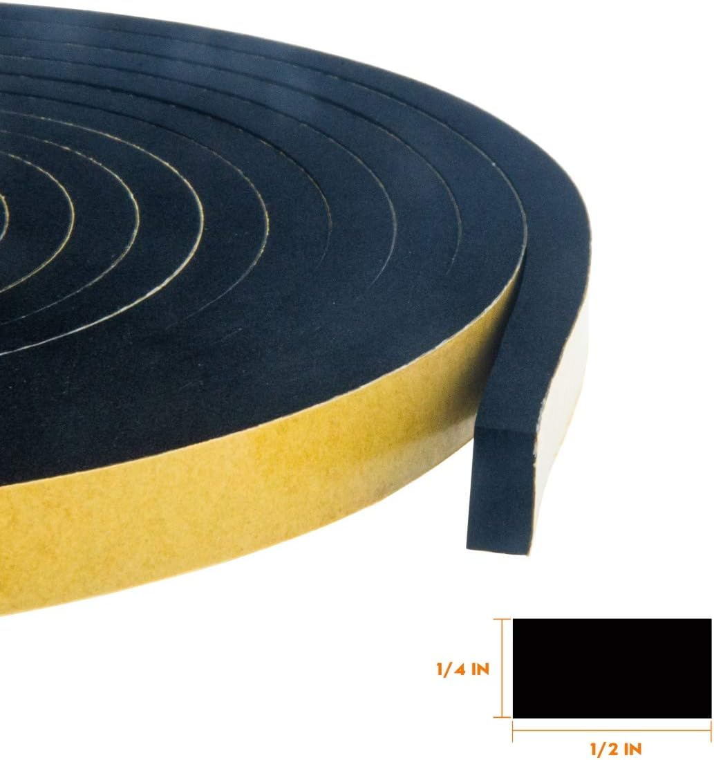26 Feet Long High Density Foam Strip Self Adhesive Weatherstrip Insulation Foam Rubber Seal Strip,Waterproof,Plumbing, Cooling,Air Conditioning,Craft Tape(1/2 Inch Wide X 1/4 Inch Thick,2 Rolls) image number 3