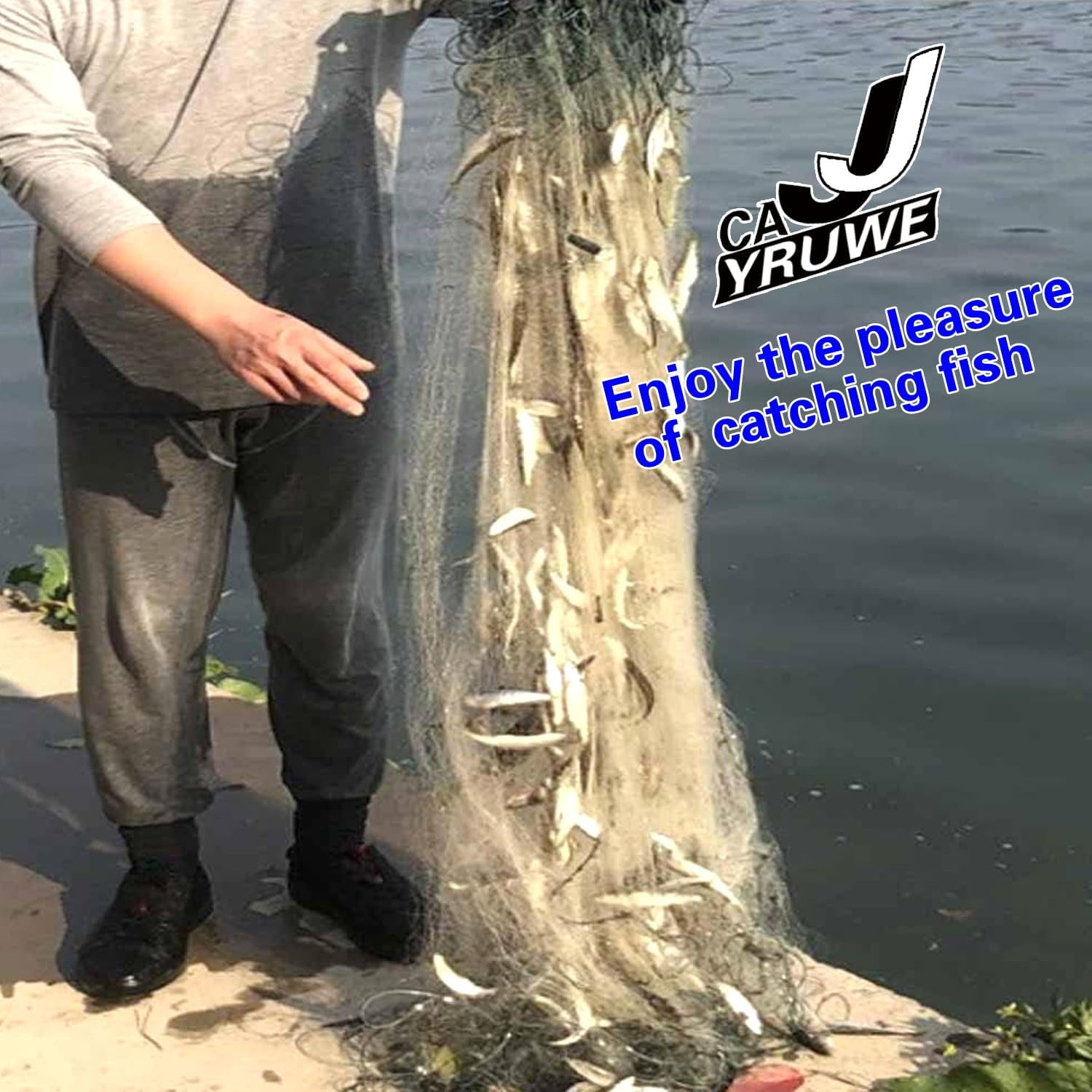 CAJJYRUWE Folding Fish Sticky Net Three Layer Mesh Nylon Floating Fishing Net Automatically Trap Catch Stick More Fish Easily Portable Folded Reuse Durable Size 25X1.5M or 984X59Inch for River Lake image number 3
