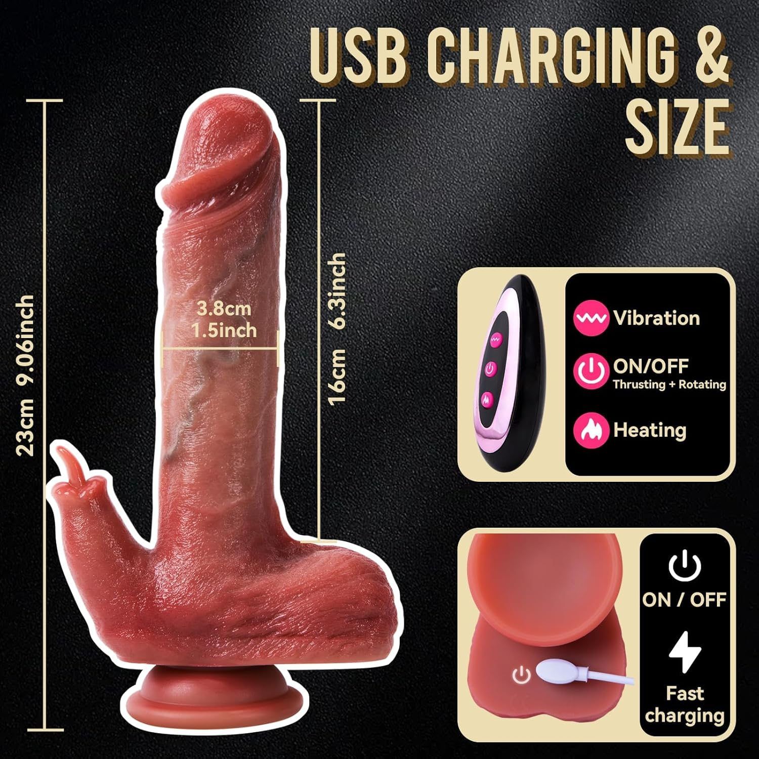 Realistic Thrusting Dildo Vibrator Adult Sex Toys - 9 Inch Suction Cup Dildo with Thrusting & Vibrating & Rotating Mode, G Spot Anal Clitoral Stimulator Silicone Thick Dildos for Women Couples Sex Toys image number 3