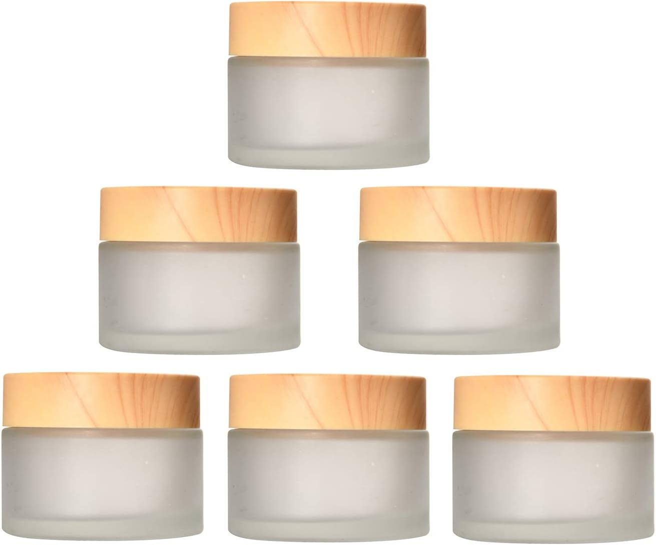 4 PCS Glass Bottles (50G) 50 Gram/Ml Glass Cosmetic Containers with Lids Refillable Matte Cosmetic Cream Jar round Small Lotion Containers with Wood Grain Lid 4 PCS image number 2