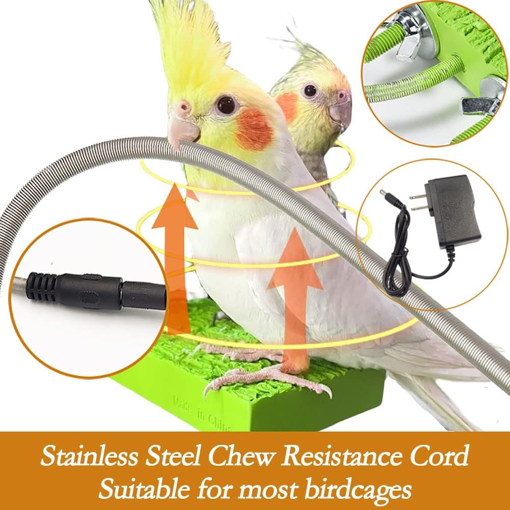 Bird Warmer for Cage Bird Perch Stand Platform Warm Heating, Heating Bird Perch Platform for Exotic Pet Birds, 12V 5W African Grey, Parakeets, Parrots image number 6