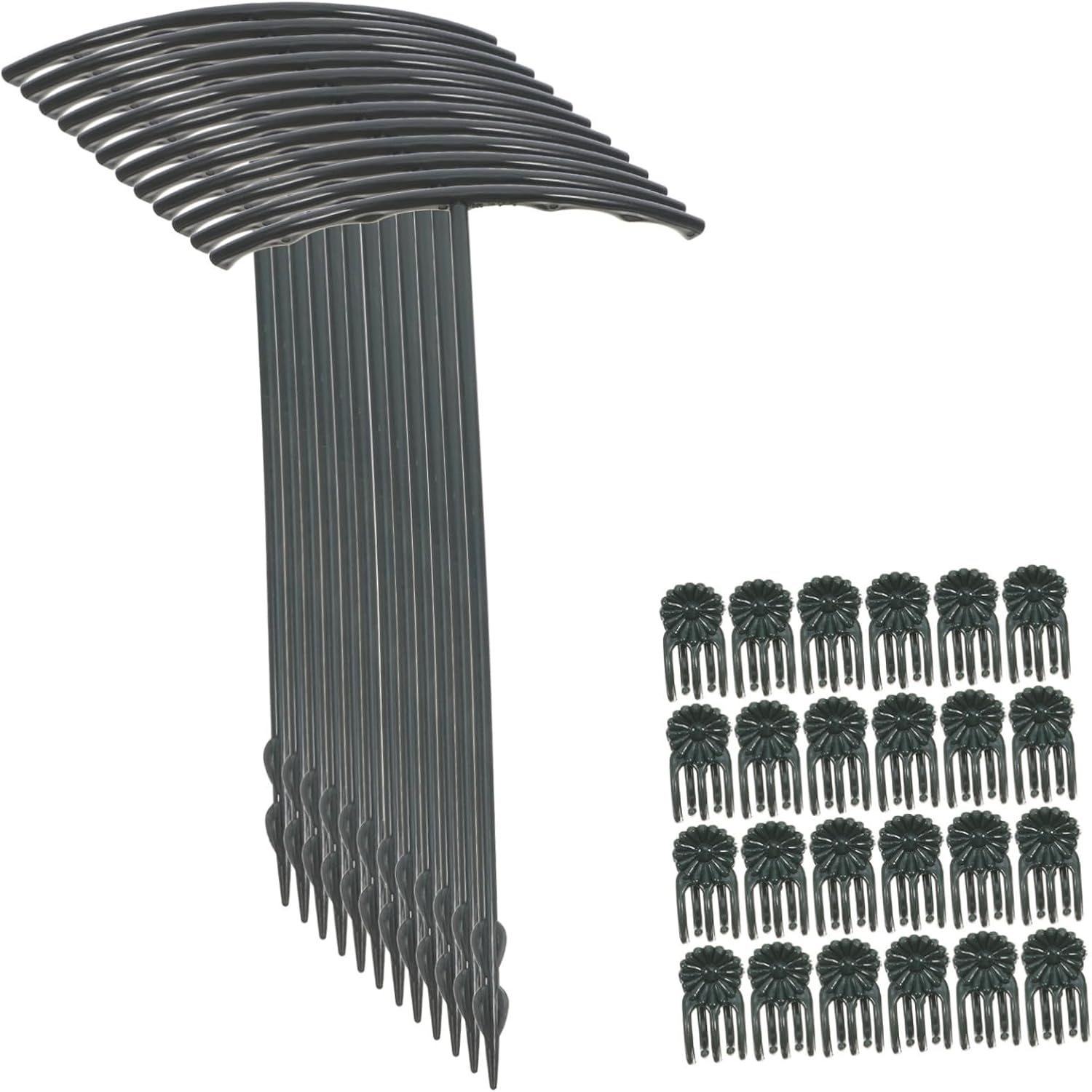 FONDOTIN Deep Green Plant Support Stakes for Garden Bed Monstera Plant Support Plastic Flower Stakes Clips Versatile Flower for Outdoor Gardening