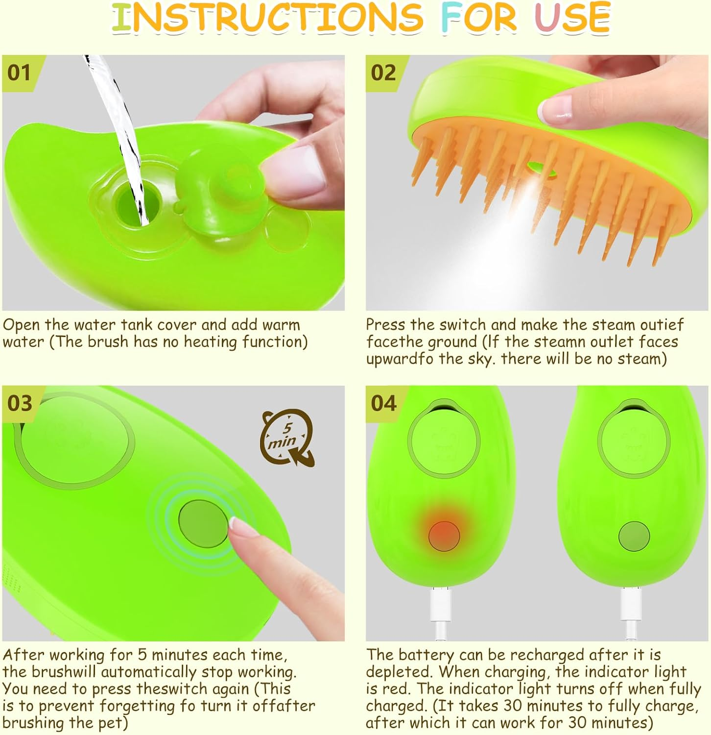 Cat Steam Brush, 3 In1 Steam Cat Brush, Steam Brush for Cats, Steamy Cat Brush, Rechargeable Silicone Steam Pet Brush, Multifunctional Pet Hair Comb for Removing Tangled and Loosse Hair (Green) - Yellow image number 5