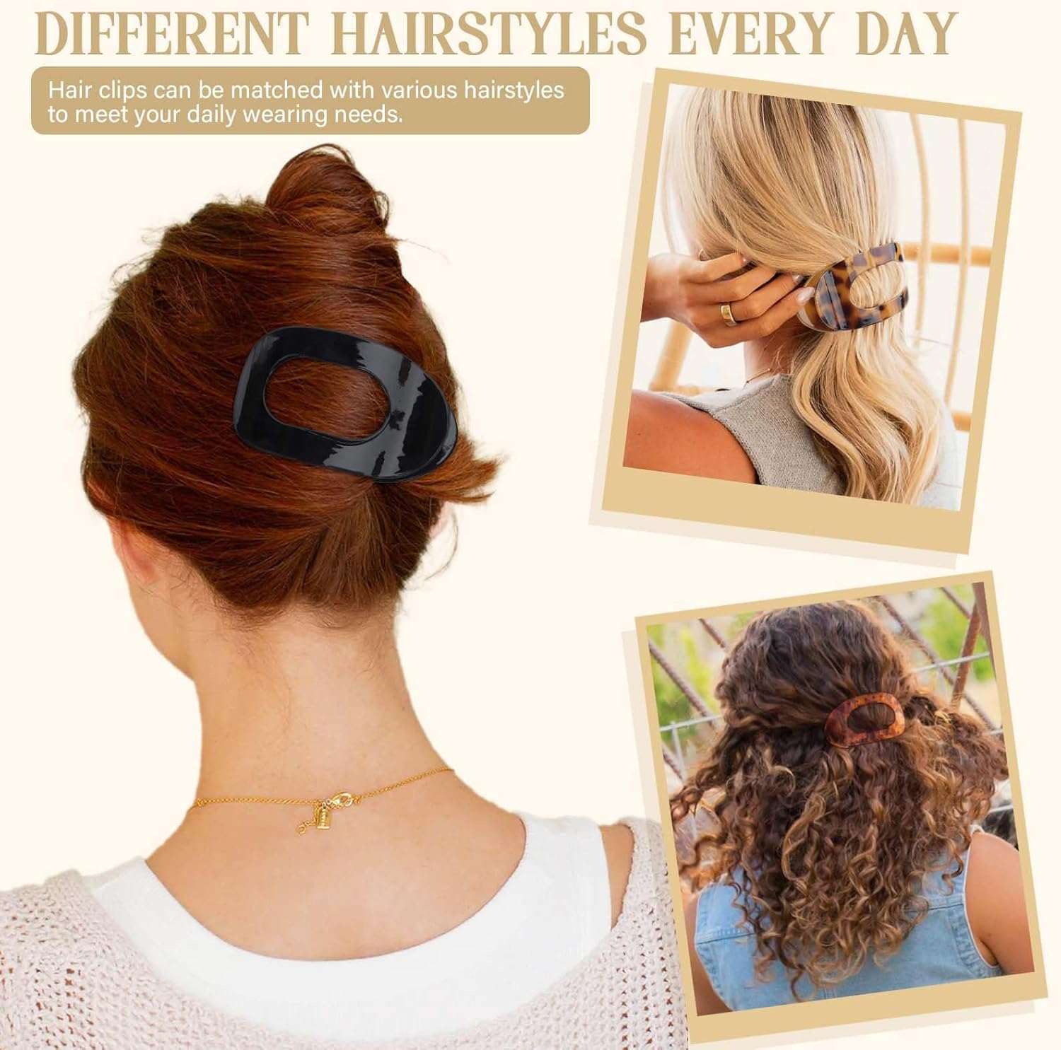 Tumurup Women'S Hair Clips, Pack of 3 Hair Clips, Medium Hair Clip, Flat Women'S Flat Claw Clip, Hair Clip with Leopard Print Hair Clips, Women'S Thin Hair image number 1