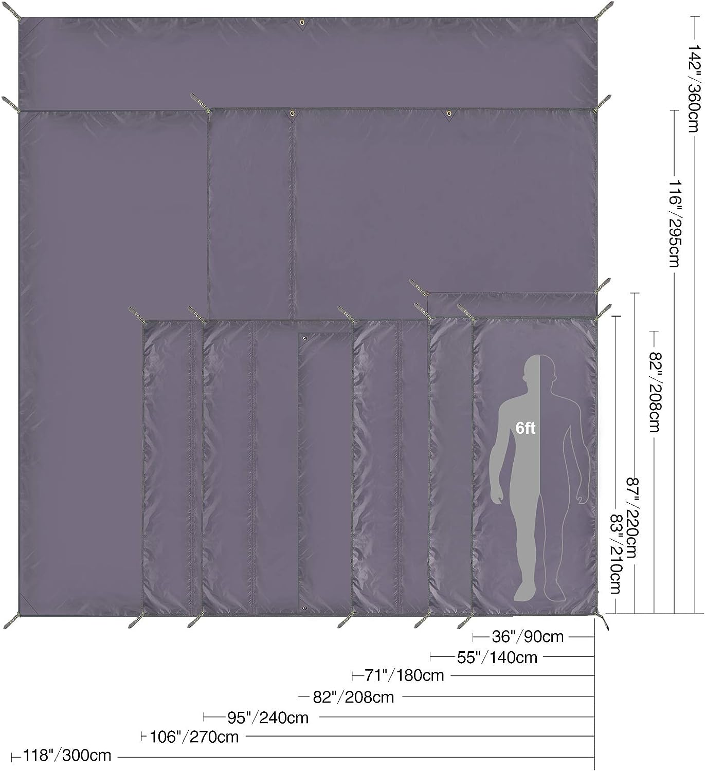 REDCAMP Waterproof Camping Tarp - 36"X83"/55"X83"/71"X83"/82"X82"/95"X83", 4 In1 Multifunctional Tent Footprint for Camping, Hiking and Survival Gear, Lightweight and Compact - 4Person image number 5