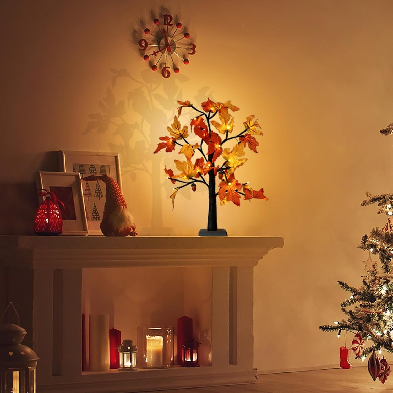 Fall Lighted Maple Tree with Acorns Halloween Chirstmas Decoration Thanksgiving Table Centerpiece Decoration| 48 Leaves and 24 LED Lights | Autumn Harvest Indoor Decor image number 1