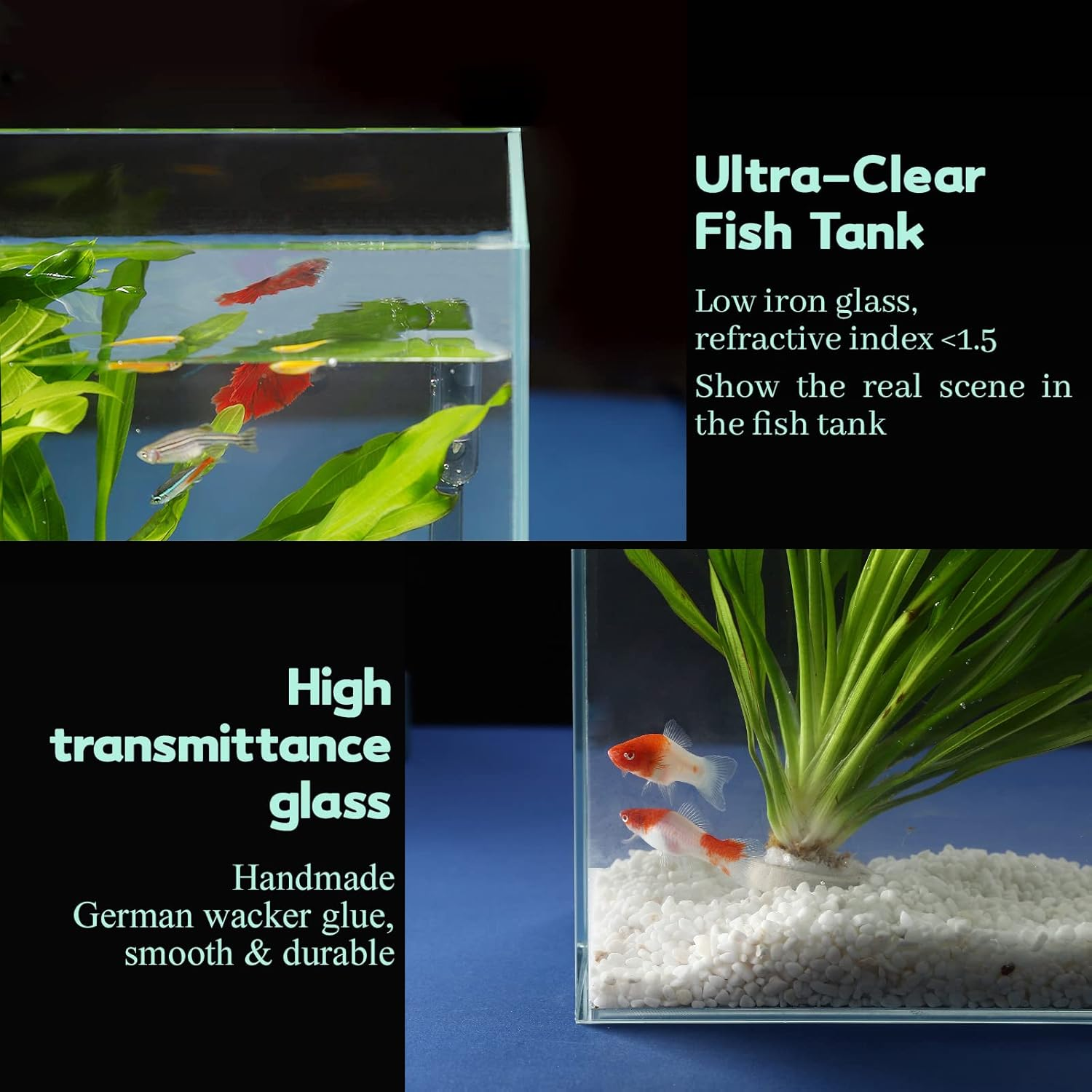3 Gallon Ultra Clear Glass Fish Tank, Rimless Low Iron Aquarium for Betta/Nano/Goldfish/Snail/Shrimp, Small Fish Tank with Fish Net & Cleaning Tools image number 1