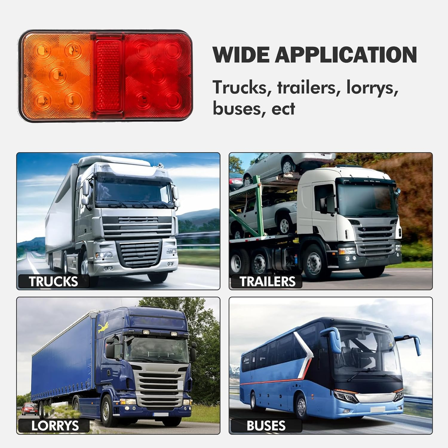 4 Pack 10-LED Trailer Tail Light Kit, 8M 5 Core Cable, 7 Pin Flat Plug for 10-30V UTE Caravan Trailer image number 2