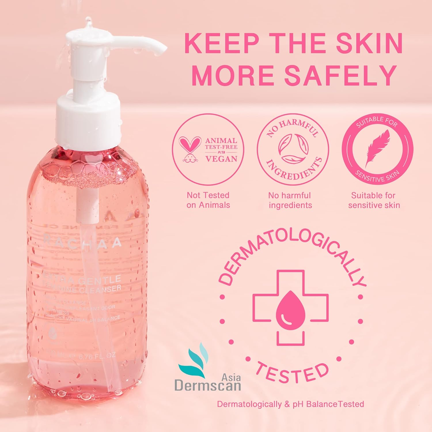 RACHAA Feminine Wash for Women - Gentle Daily Intimate Cleanser for Lightening, Moisturizing, Cleansing with Vitamin C, Tea Tree Oil & Lactic Acid - Sensitive, Hypoallergenic & Ph Balance, 6.76 Fl.Oz image number 2