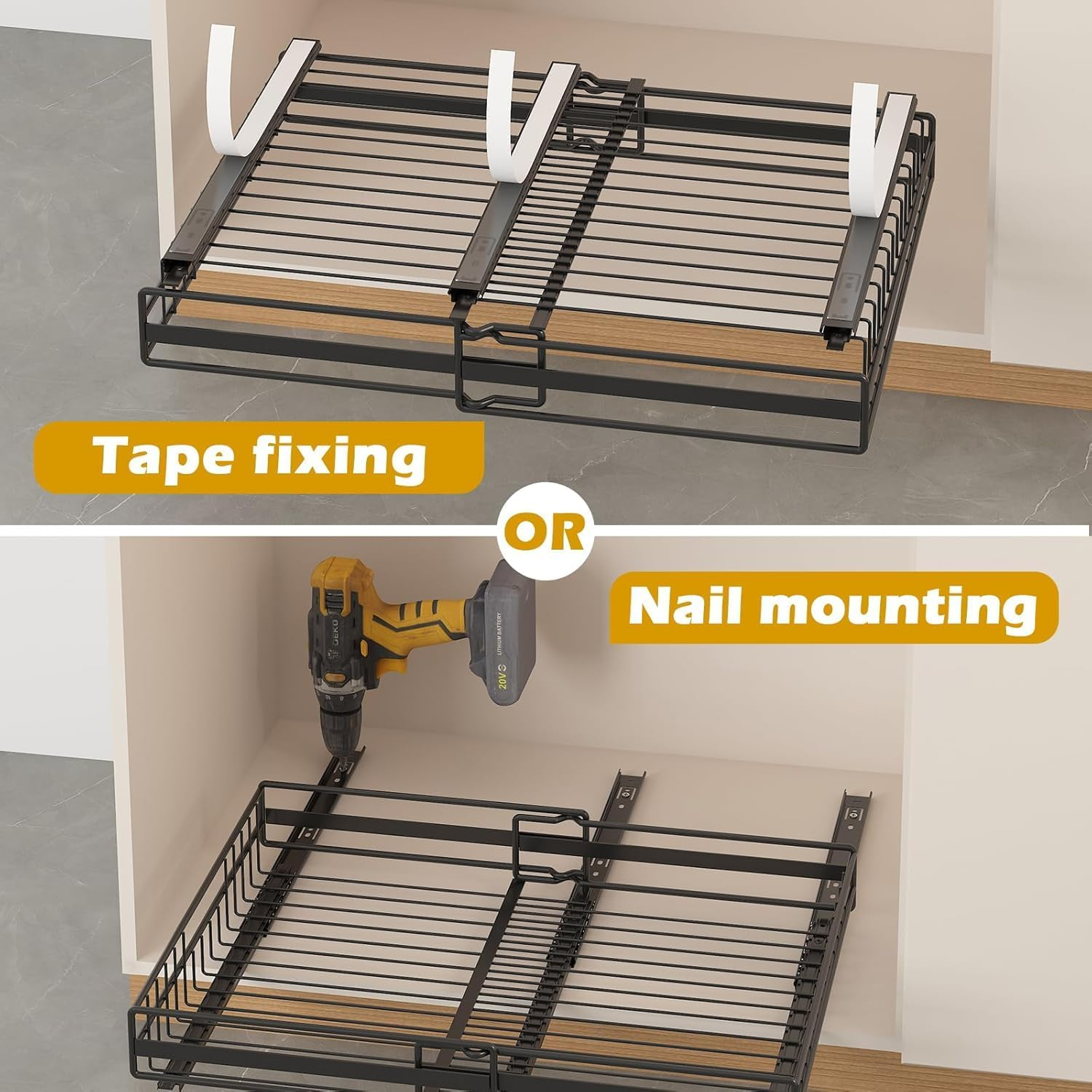 Pull Out Cabinet Organizer, 2 Pack, Expandable 30-51 Cm Slide Out Drawers, 3 Slide Rails, Black image number 4