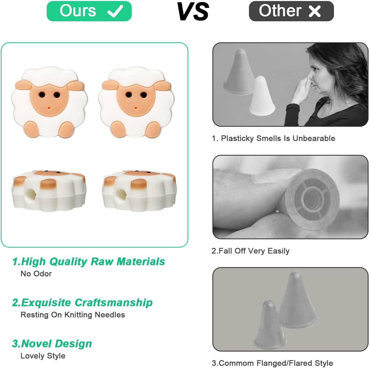 10 Pcs Knitting Needle Stoppers, Knitting Needle Point Protectors Cute (Sheep) Knitting Supplies Fit Size 6-9 (4.0Mm-5.5Mm) Needles, Knitting Crochet Supplies,Caps image number 5