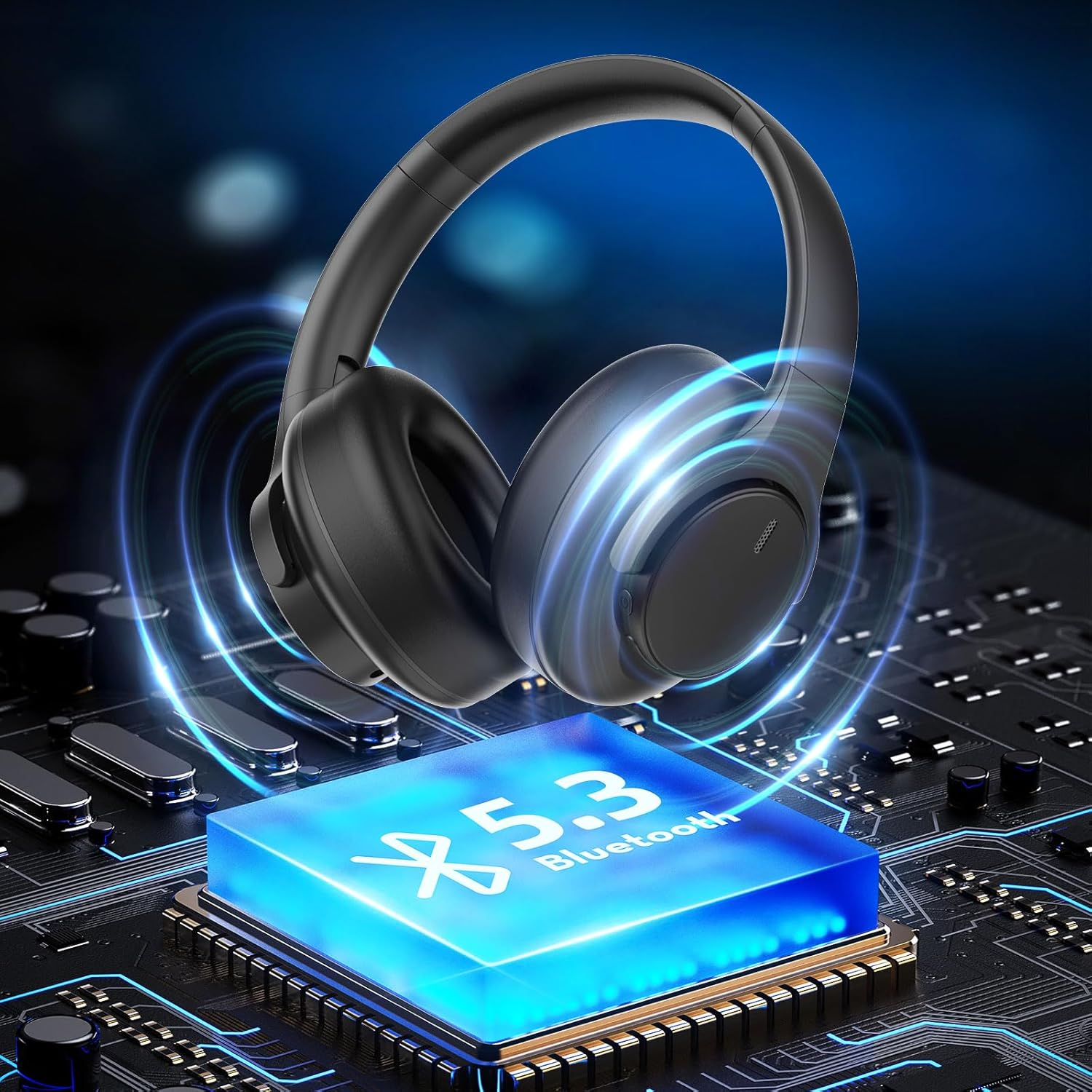 Elzle Bluetooth Headphones over Ear, 82 Hours Playtime, Bluetooth 5.4 Caution Foldable Headphones with Built-In Microphone, Wired/Wireless Foldable Headphones, for Travel/Study/Office - Black image number 6