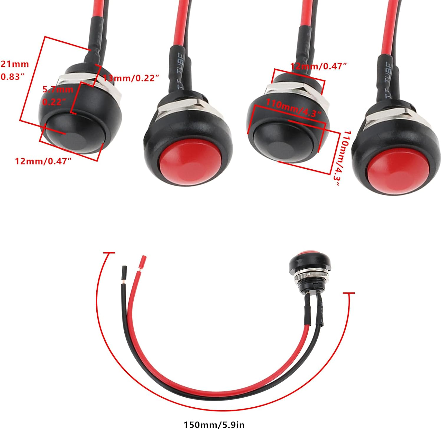 OTOTEC 4Pcs 12Mm 1/2" Mounting Hole Mini round Waterproof Momentary Push Button Switch on off PBS-33B 3A/125V AC 2 Pin