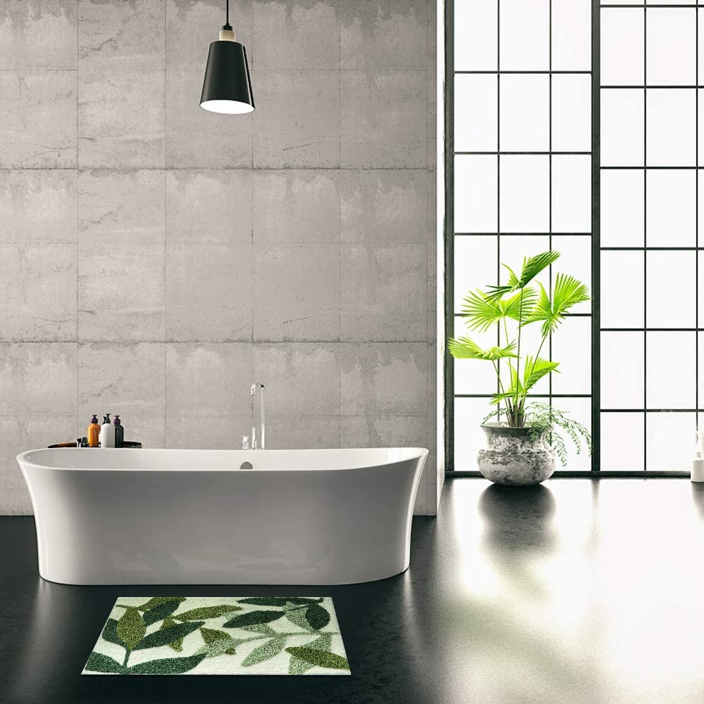 Tiita Indoor Doormat, Front Back Door Mat, Machine Washable Soft Bathroom Floor Mat for Entrance, 32X20 Inch Bathroom Rugs, Green Leaves image number 5