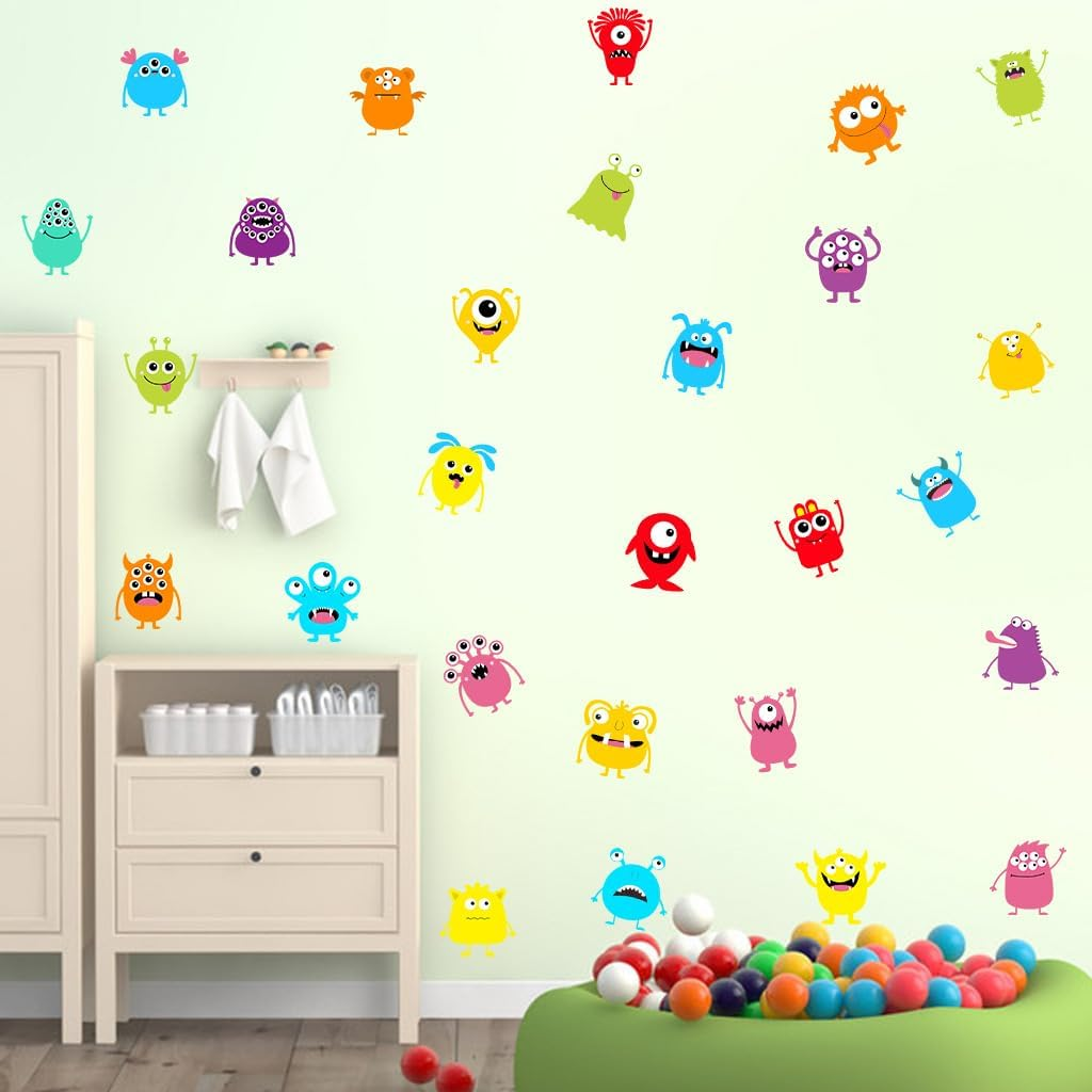 Maydahui Cute Naughty Monster Wall Sticker Big Eye Cartoon Monster Wall Decal (33 * 33 Inch) Art Murals Decor for Halloween Nursery Living Room Kids Bedroom Daycare Center