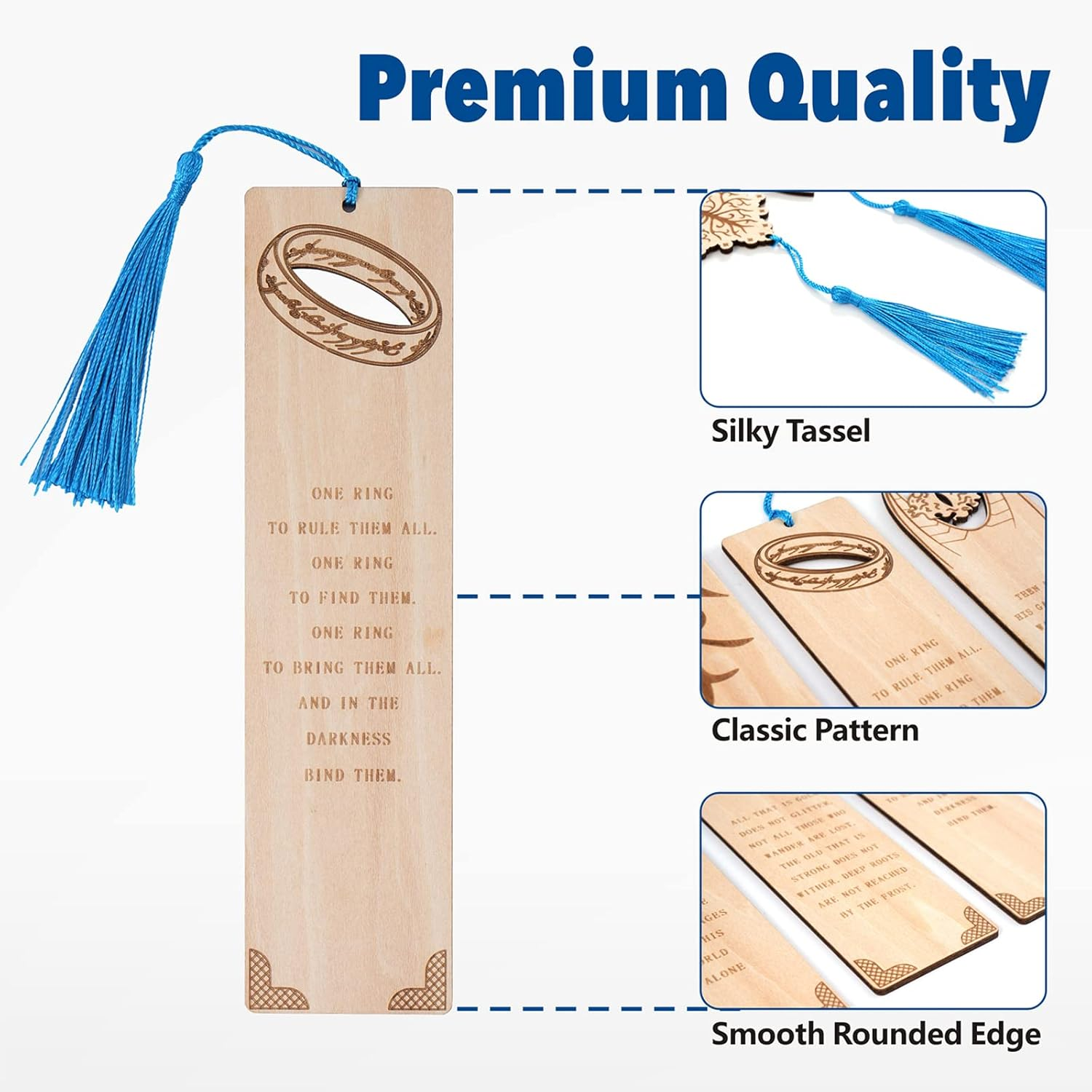 5 Pieces LOTRS Bookmark for Men & Women, Lord of Rings Themed Hobbits Bookmarks Set with Silk Tassel, Wooden Book Markers for Reading (Ideal for Gift) image number 1