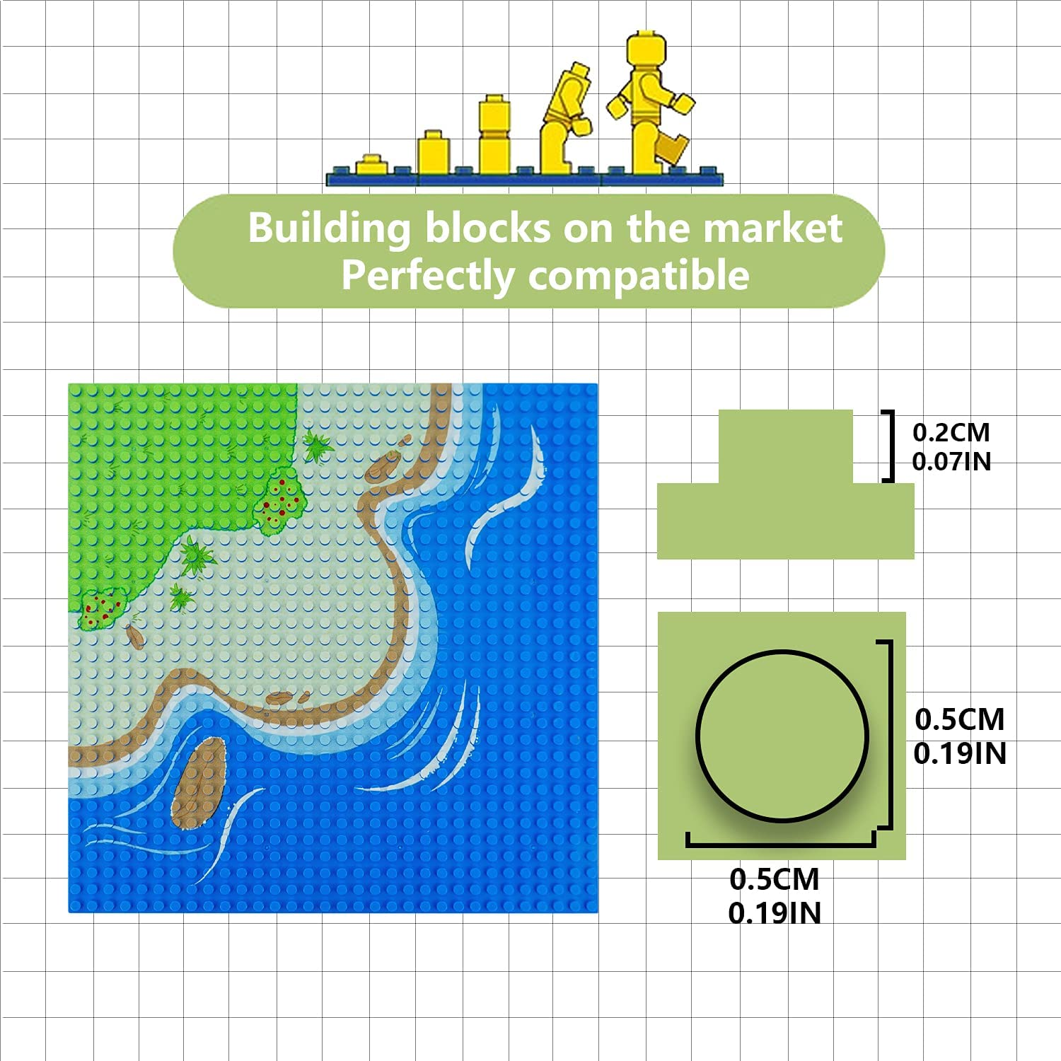 EKIND 2-Pack 10" X 10" Beach Base Brick Plate Compatible for All Major Brands, Scenes Baseplates for Grass Oasis, Pirates Sea and More Building Blocks Kids Toy (2 Straight)