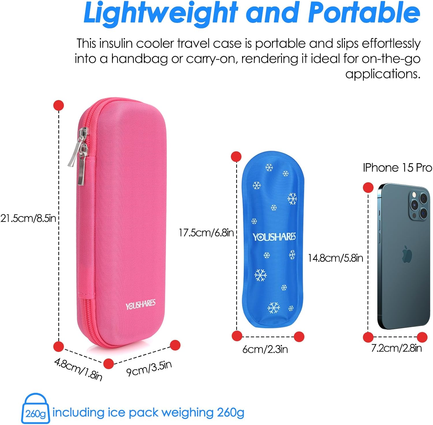 YOUSHARES Insulin Pen Cooler Travel Case, Small Insulated Medicine Travel Case with 2 X TSA Approved Ice Packs, Medication Travel Case for Insulin Pens and Medicine Storage Cold Diabetes (Red) image number 5