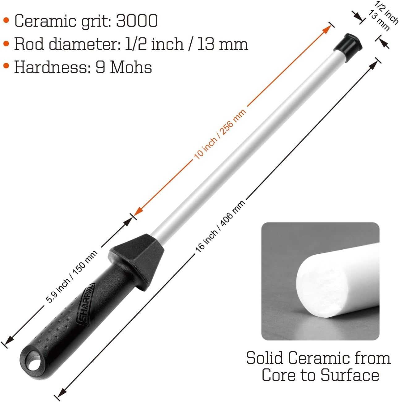 SHARPAL 118H Professional Ceramic Sharpening Fine Honing Rod Steel Kitchen Knife Sharpener Stick with Anti-Breaking Cap Built-In Angle Guide image number 4
