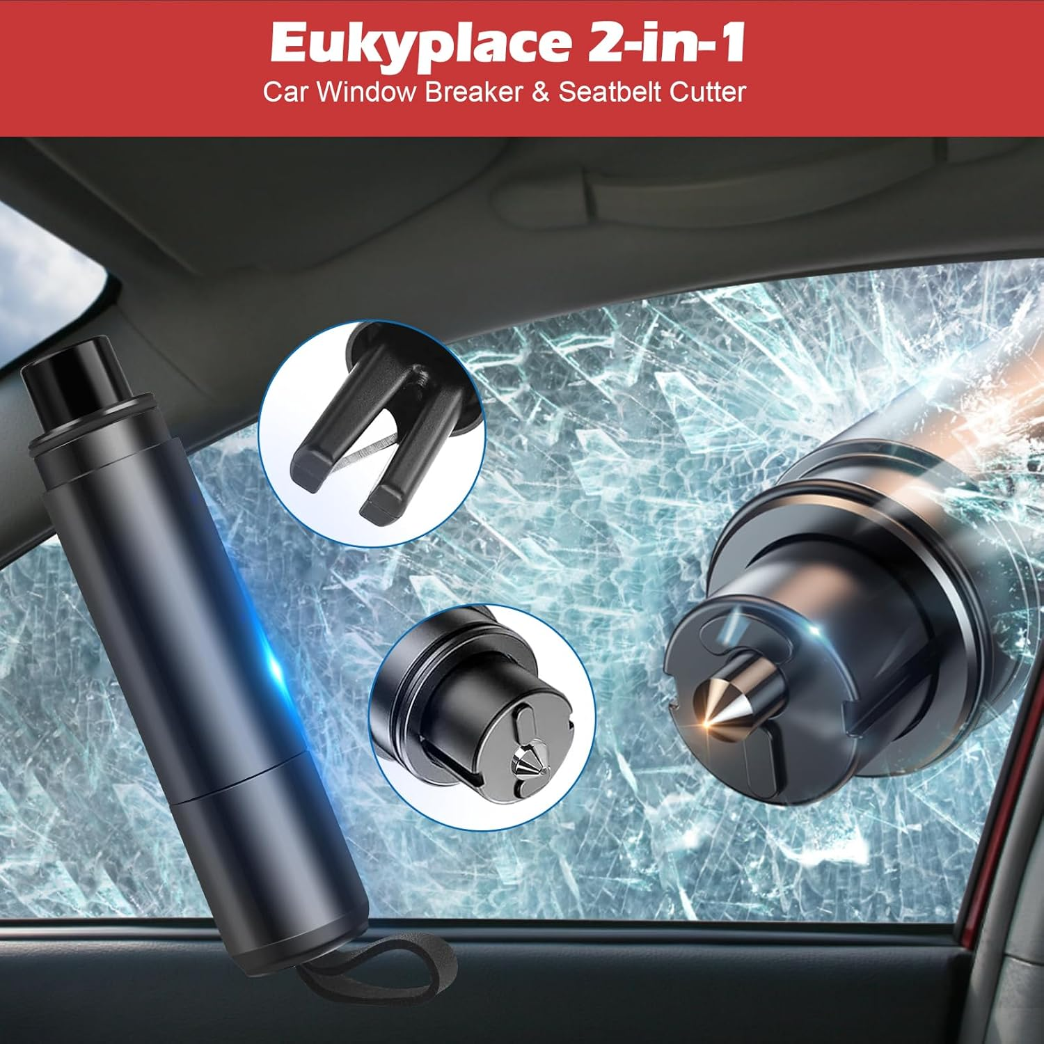 Eukyplace 2 Pack Window Breaker Seatbelt Cutter &ndash; Emergency Car Window Breaker Tool with Seat Belt Cutter and Glass Breaker &ndash; Car Seat Unbuckle Tool, Red & Black image number 5