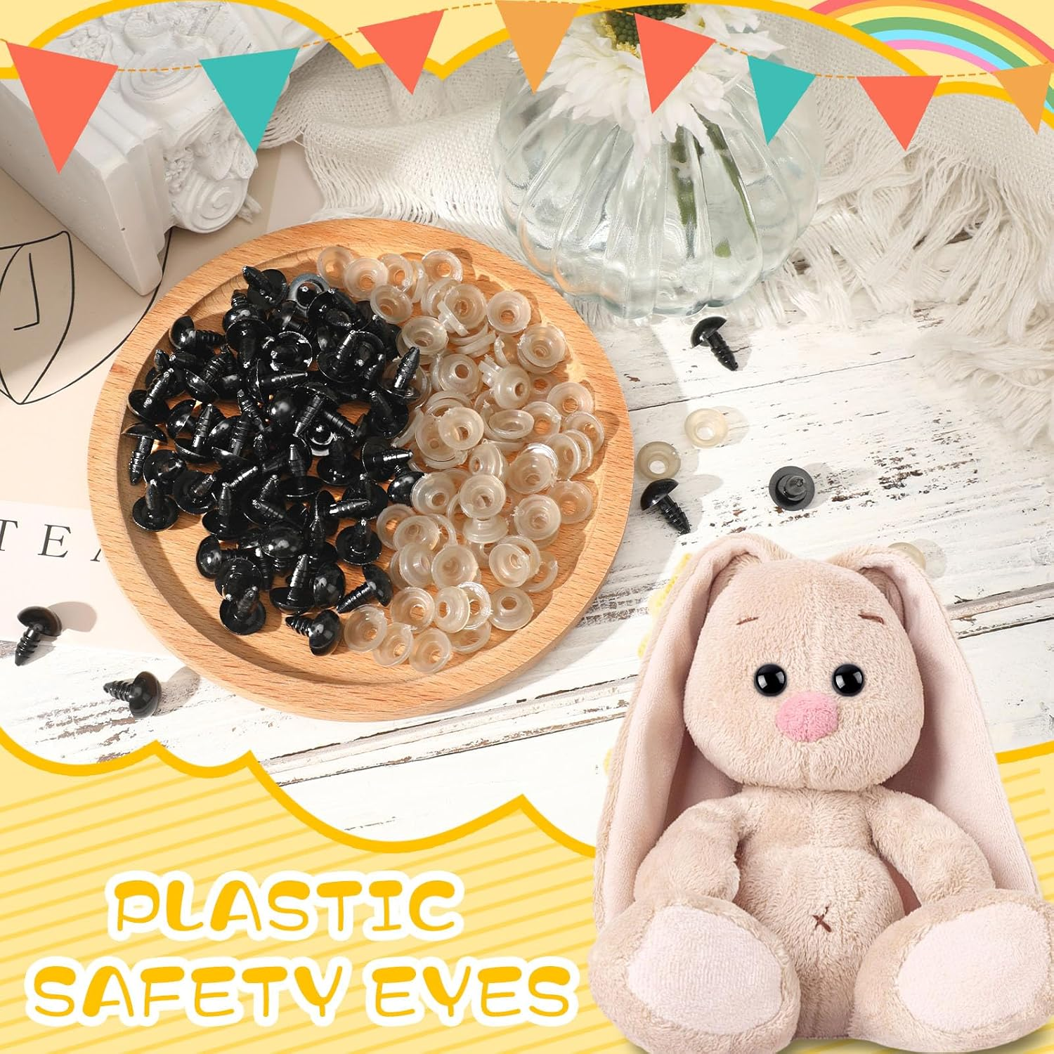 UPINS 600 Pieces 12MM Safety Eyes with Washers Black Plastic Safety Eyes for Amigurumi Doll Crochet Eyes for DIY Crafts Stuffed Animals Making Supplies image number 3