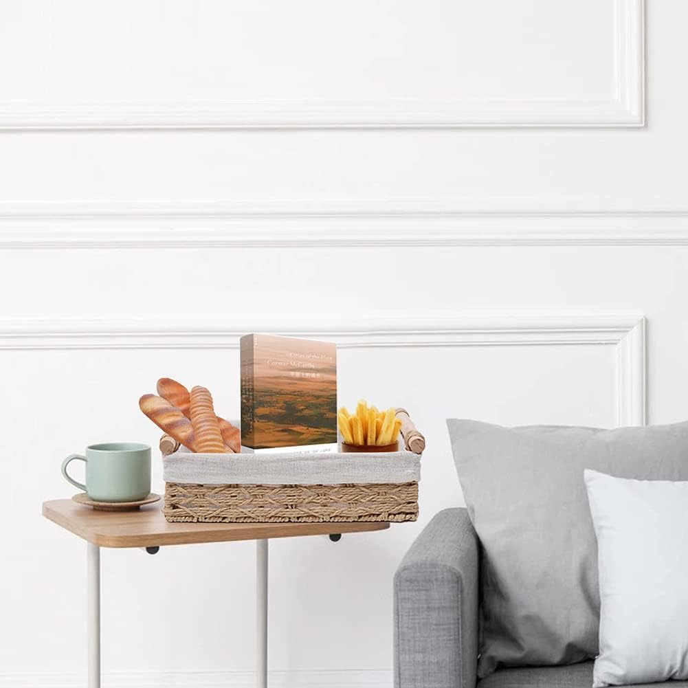 MZDMY Storage Basket,Storage Organiser, Toilet Paper Basket, Countertop Decoration Box, Wicker Basket for Home Decoration and Bathroom Organization with Handles 2-Piece Set (Beige) image number 3