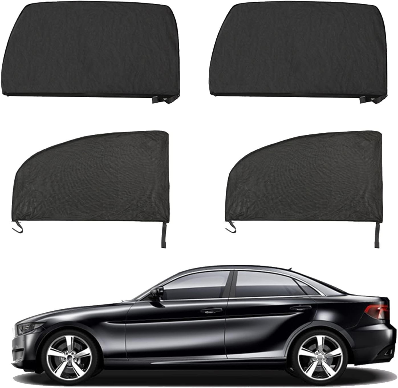 4Pcs Stretchable Breathable Sunshades for Car Windows - Sun Shade Curtain, Soft Rear Side Window Cover, Privacy Curtains, Mesh Side Window Cover image number 5