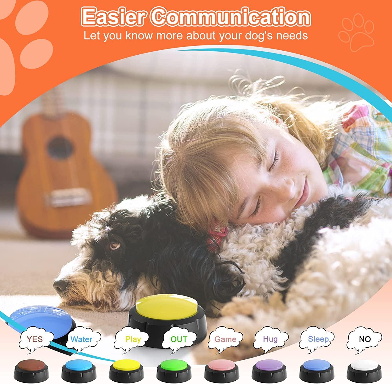 Dog Buttons for Communication Voice Recording Buttons Dog for Words Talking and Answer Buttons Personalized Sound Answering Buzzer Best Toys for Dog Tranning (8 Pack) image number 1