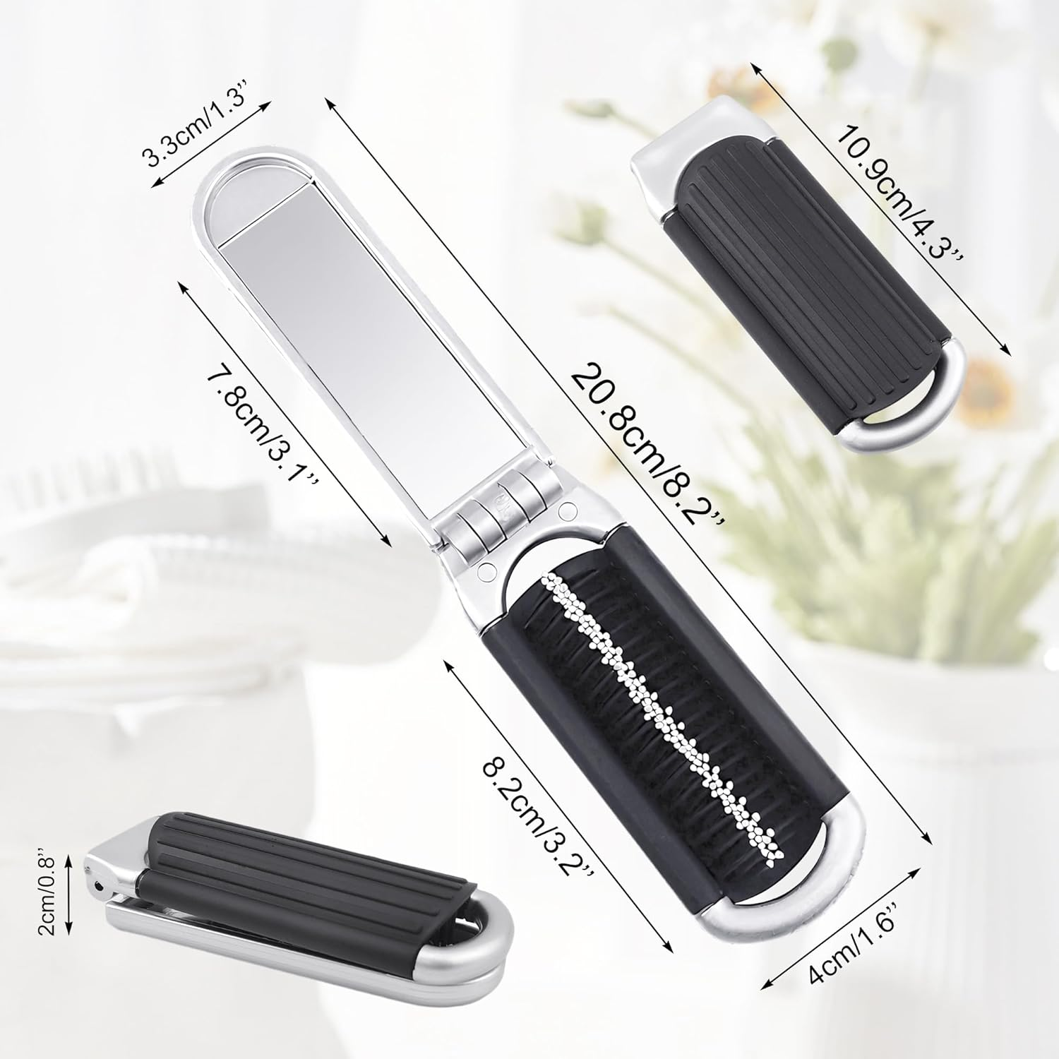 Blingkingdom Folding Hair Brush with Mirror, Small Compact Travel Portable Pocket Size Comb with Soft Bristles Styling Foldable Hairbrush for Travelling Swimming Gym Bag image number 1