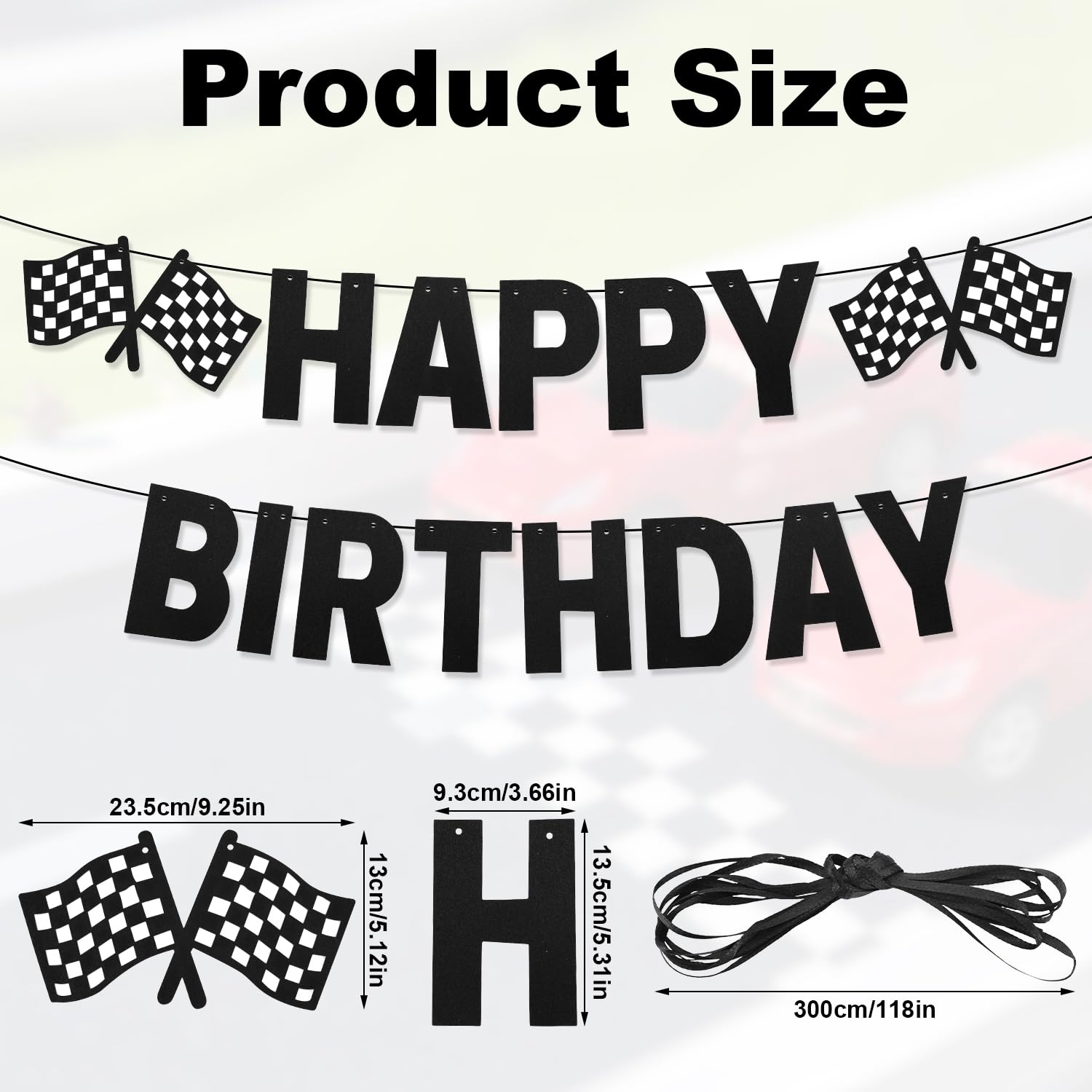 Race Car Happy Birthday Banner, Checkered Flag Banner Black Racing Birthday Banner Cars Birthday Decorations for Themed Birthday Party Supplies image number 3