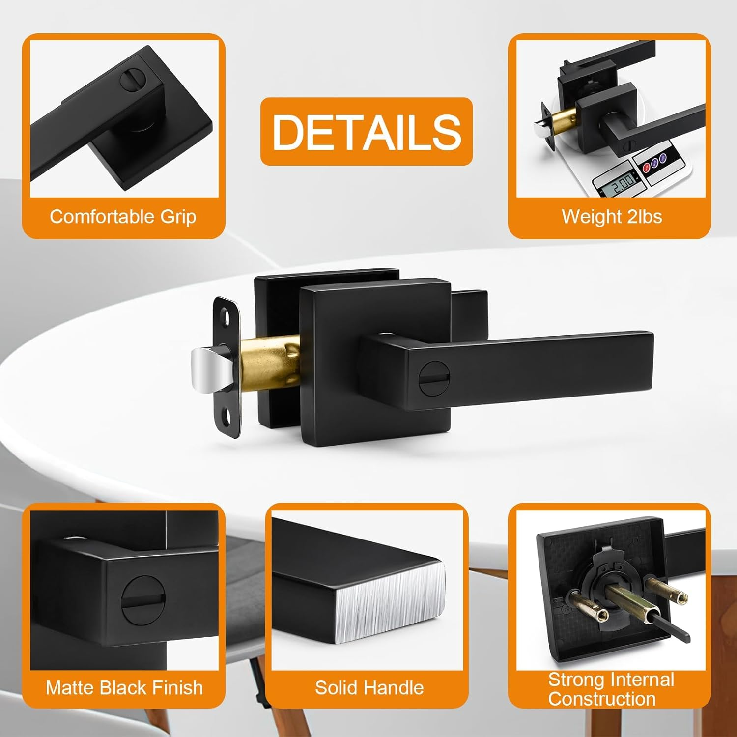 8 Pack Matte Black Door Handles Privacy Door Levers, Keyless Interior Door Knobs Square Door Levers Heavy Duty Door Locks for Bedroom Bathroom, Reversible Flat Levers image number 4