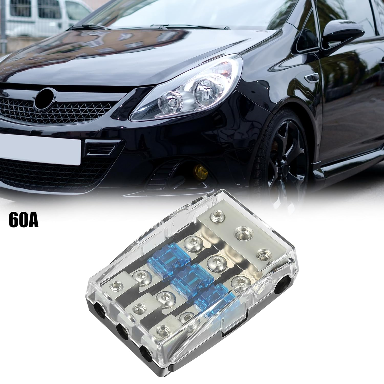 X AUTOHAUX AFS 3 Way 60 Amp Mini ANL Fuse Holder Distribution Block for Car Audio, Black, Silver Tone image number 6