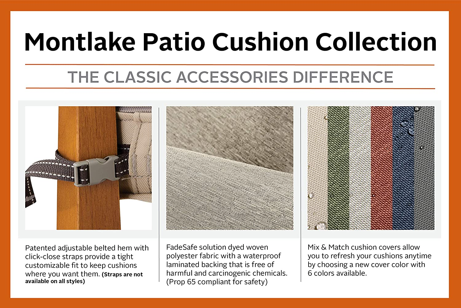 Classic Accessories Montlake Fadesafe Water-Resistant 44 X 20 X 3 Inch Patio Chair Cushion, Antique Beige, Patio Cushion Set - Heather Grey image number 5