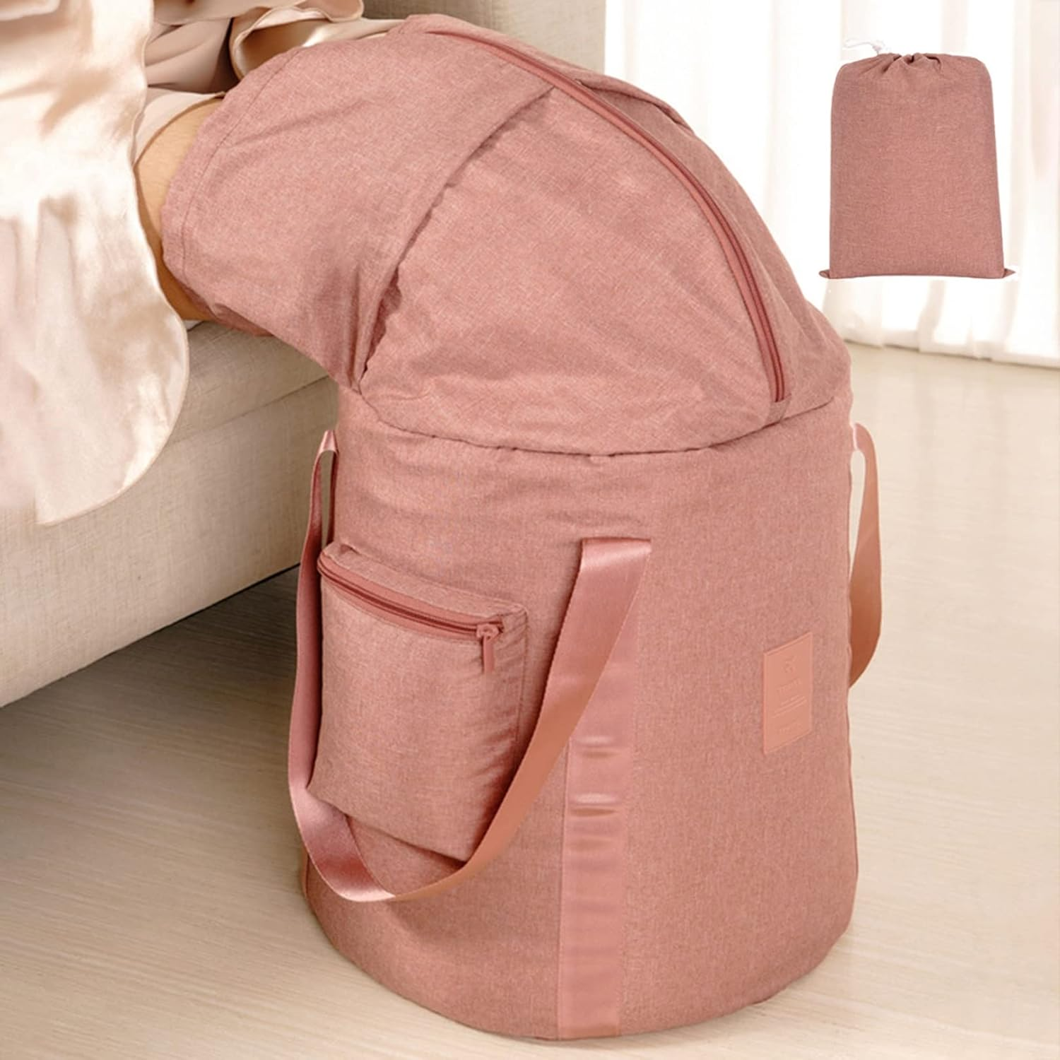 Collapsible Foot Bath Tub, Portable Foot Soak Bucket, Folding Foot Spa Basin, Multifunctional Waterproof Foot Soaker Bag for Travel, Hiking, Foot Soaking (Color : Purple, Size : 72X32Cm) - Beige image number 2