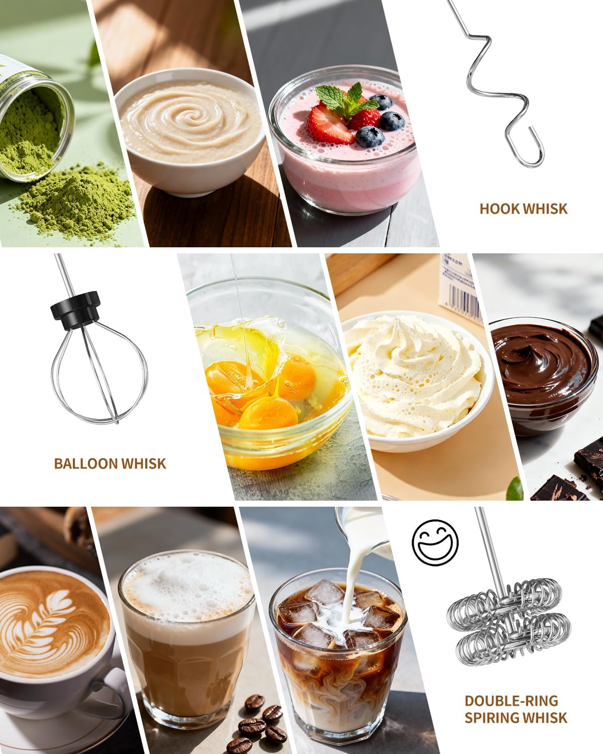 CIRCLE JOY Rechargeable Handheld Milk Frother Wand with 3 Variable Speeds, 3 Whisks and Storage Box, Electric Drink Mixer for Latte, Cappuccino, Hot Chocolate, Eggs and Protein Powder, Black