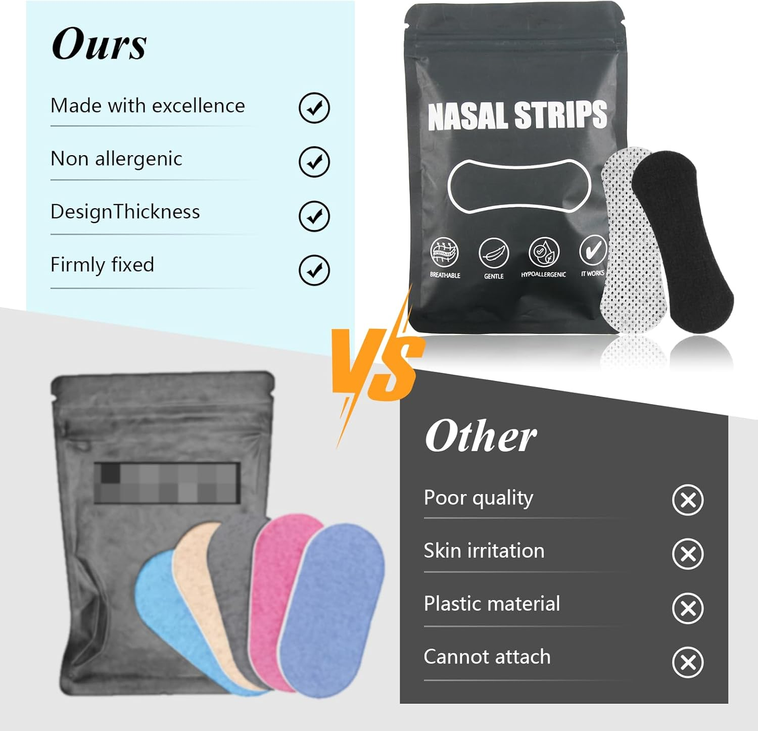 Ozessence 30 Pcs Nasal Strips, Nose Strips for Sleeping, Relieve Nasal Congestion and Mouth Breathing, Helps Improve Nasal Congestion Snoring and Breathing Adjustment after Exercise image number 3