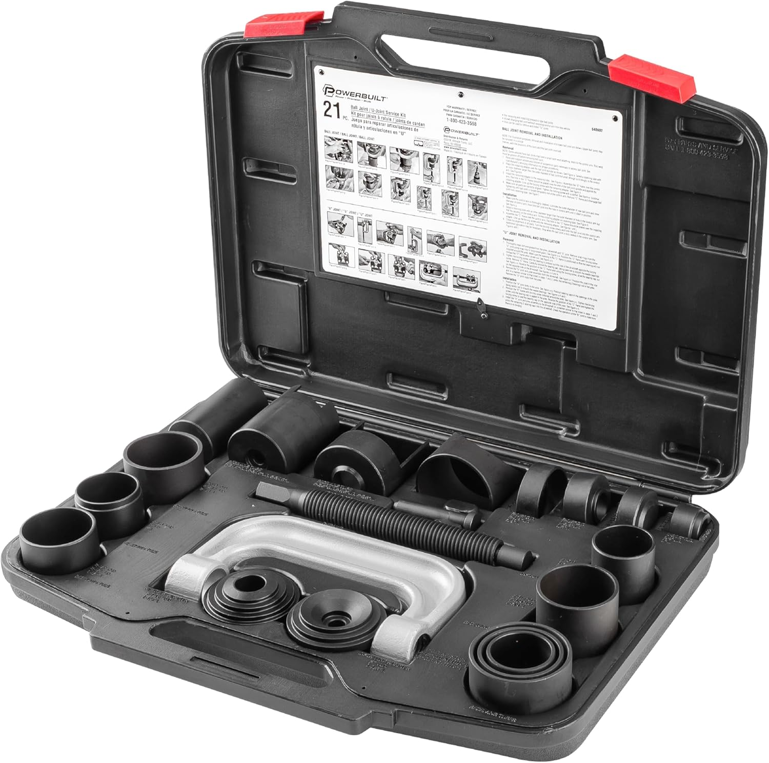 Powerbuilt Ball Joint and U-Joint Service Tool Set, Remove and Install, Ford, GM, Dodge, Adapters Included - 648602