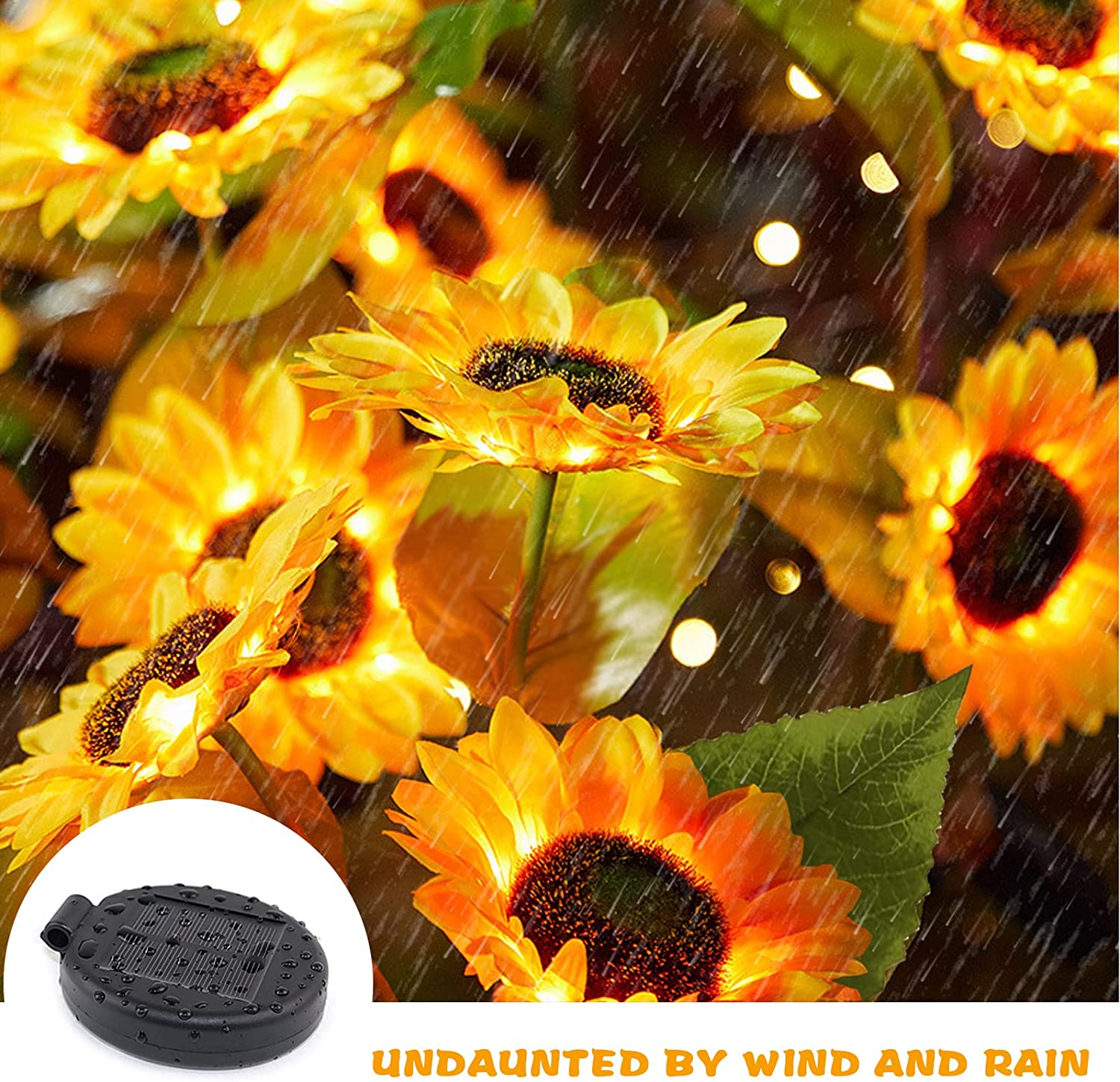 Solar Lights Outdoor Garden Decor - 2 Pack Solar Garden Lights with 6 Sunflower Lights, Waterproof Solar Outdoor Lights Auto On/Off Solar Decorative Lights for Garden,Patio,Backyard,Lawn Yard Pathway image number 5