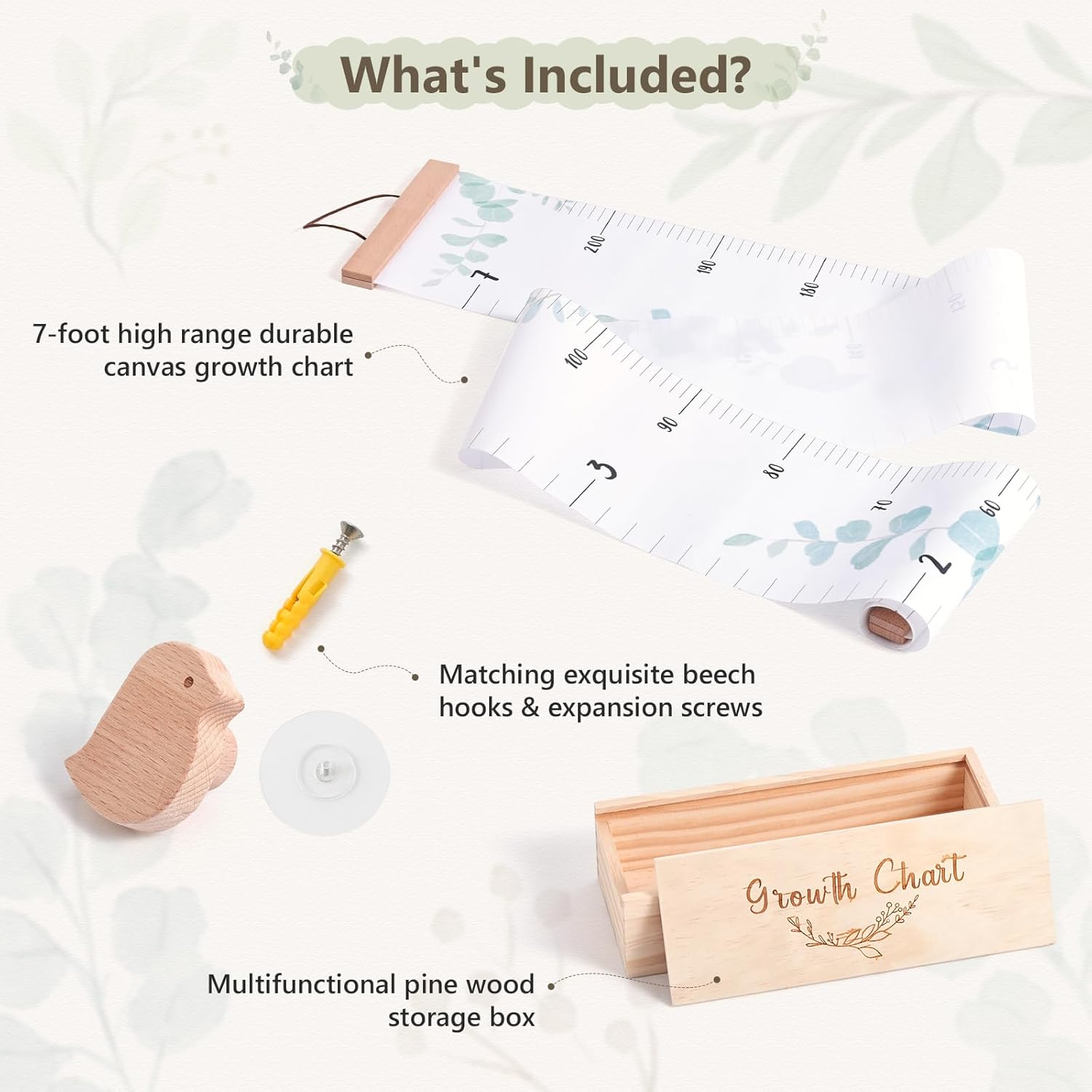 Growth Chart for Wall 7 Ft Height Chart with Keepsake Box & Hook Waterproof Canvas Measure Wall Ruler Removable Neutral Nursery Wall Decor for Baby Kids Toddlers image number 4