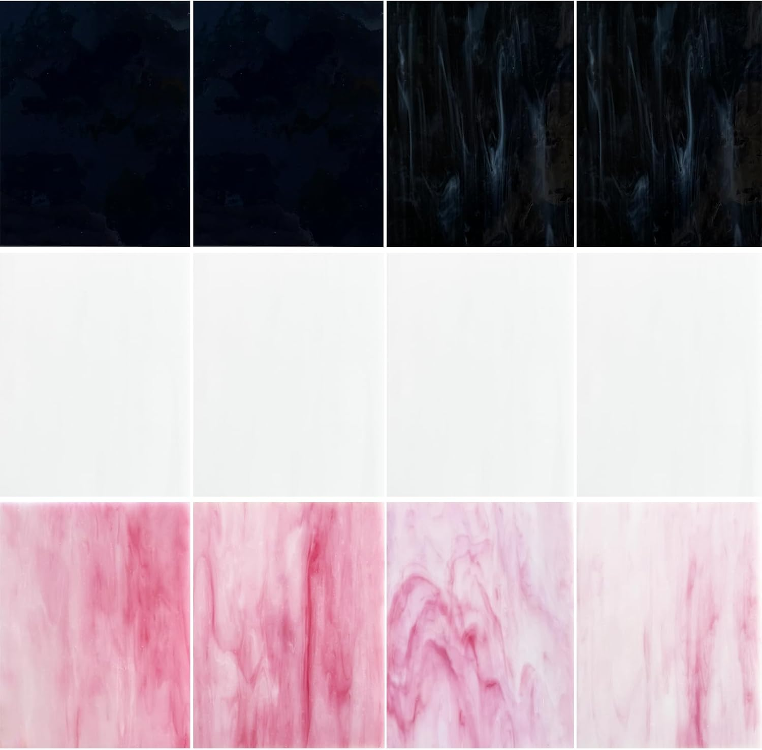 ILLUCKAI 12 Sheets Stained Glass Sheet Pink and Green Collection, 6 X 4 Inch Stained Glass Mosaic Tiles for Stained Glass Projects Mosaic Crafts