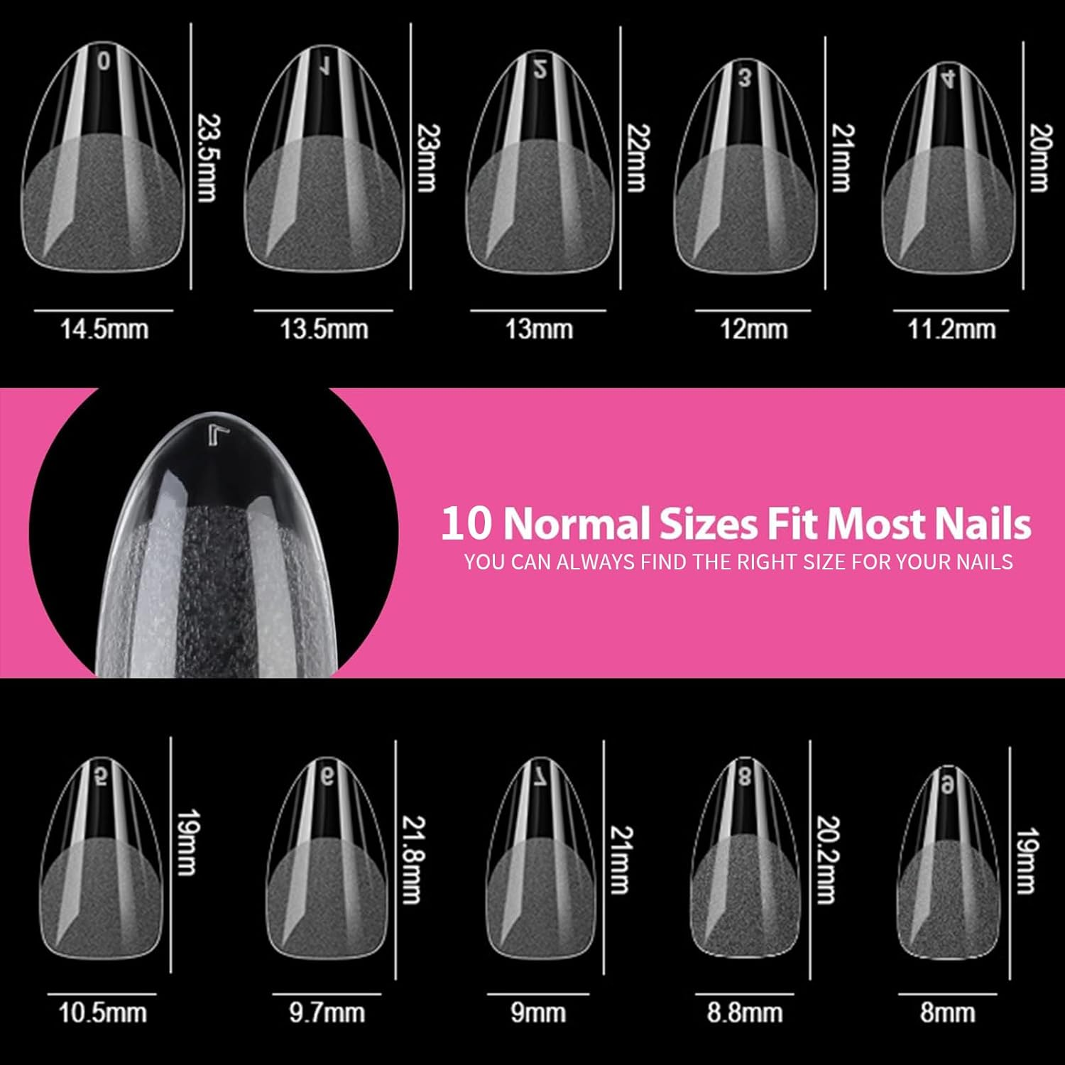 Gaivek 600 Pcs Short Almond False Nail Tips, Full Cover Gel Nail Extensions, Pre-Shaped Press-On Nails Kit, for DIY Manicure and Salon Use, 10 Sizes image number 6
