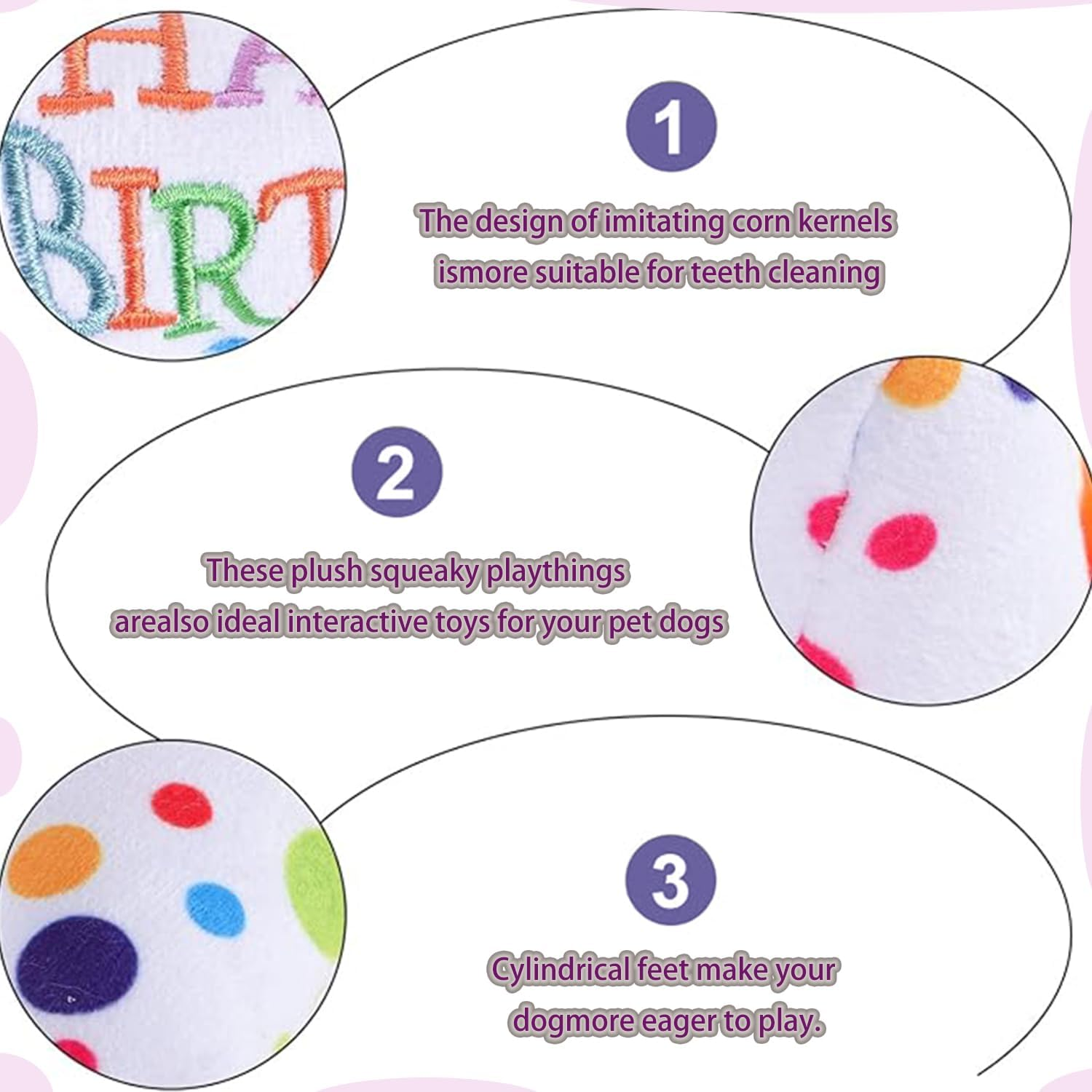 Roczential Dog Birthday Squeaky Plush Toy, Cute Bone Shape Dog Chew Toy, Stuffed Puppy Toys for Puppy Dog Cleaning Teeth image number 2