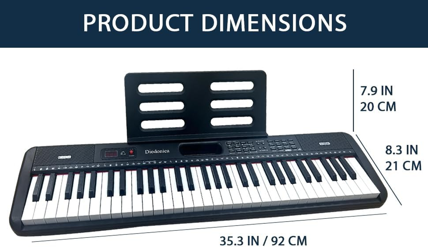 Diodonica 61-Key Light-Up Keyboard Piano for Kids & Beginners with Stand, Stool & Microphone &ndash; Portable Electric Piano with 60 Demo Songs, 200 Rhyhms,200 Tones, Key Stickers (Black) - Black image number 6