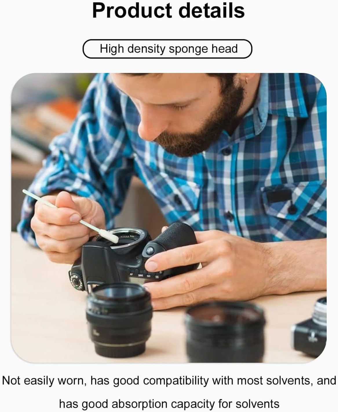 50Pcs Foam Cleaning Swabs Sterile Cleaning Sponge Sponge Swabs for Cameras Lens Inkjet Printer Soft Cotton Tips with 50 Cleaning Wipes image number 3