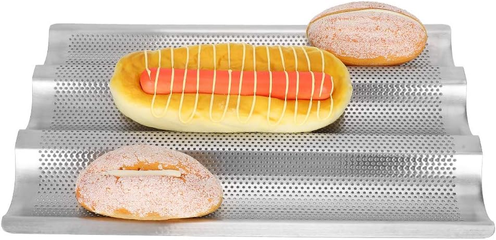 French Bread Baking Mold, 3 Groove Mold Baking Tray Pan, 430 Stainless Steel, with Leak Holes, 15.2 X 9.8In, Easily Make Baguettes image number 4