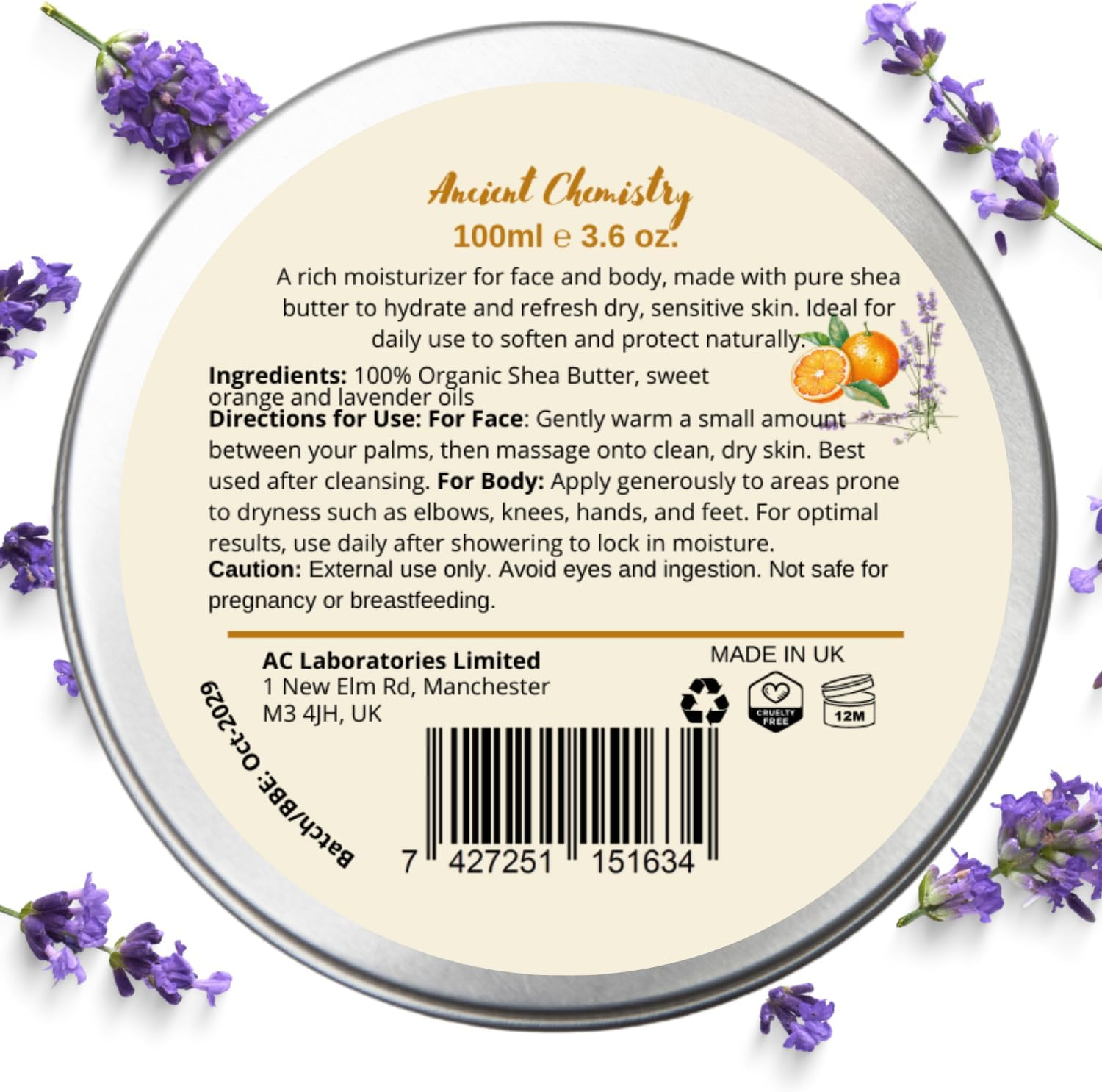 100ML Organic Shea Butter Moisturizer Wit Sweet Orange and Lavender 100% Pure and Natural &ndash; Deep Moisturizing Body Butter for Dry Skin, Stretch Marks, Hair Care image number 4